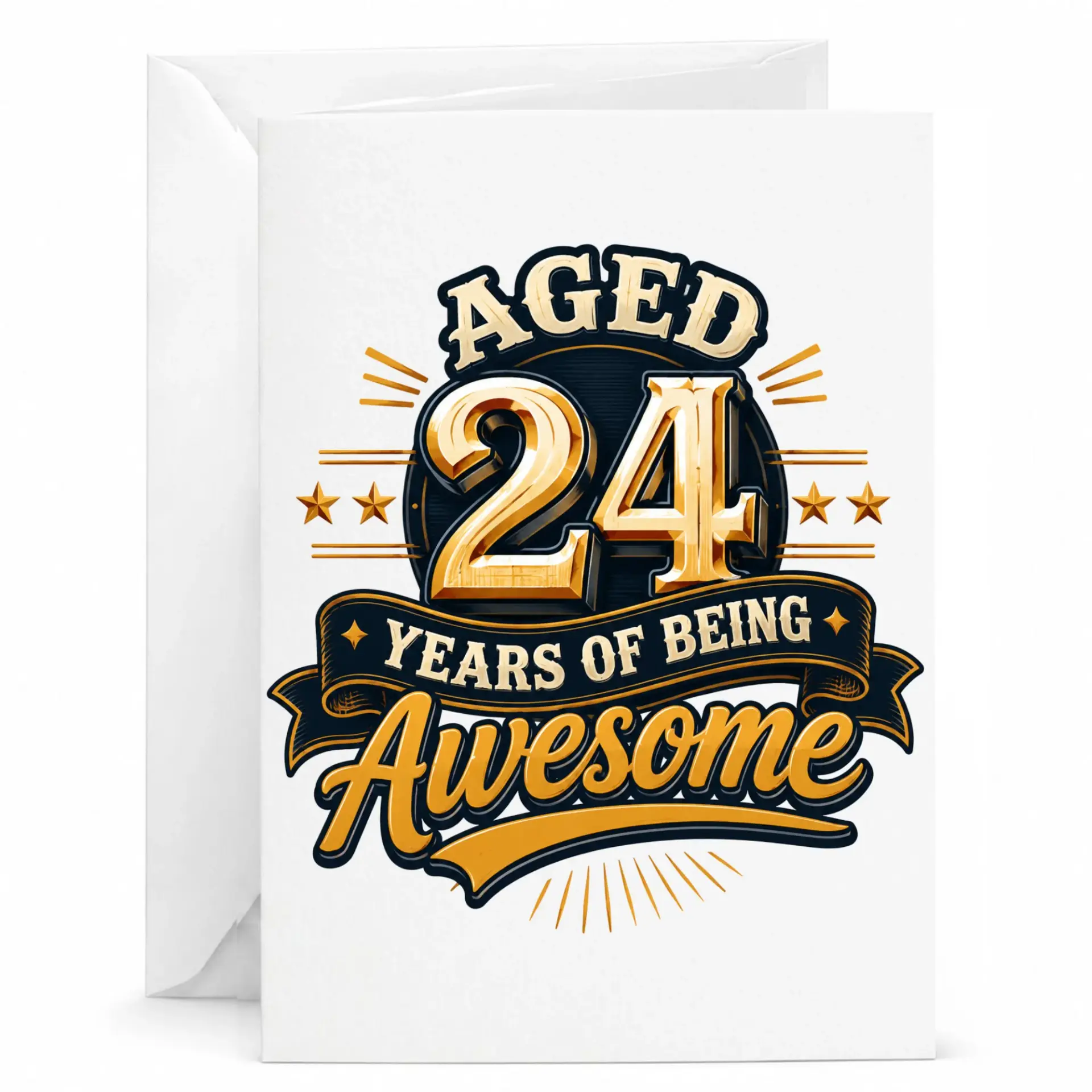 Birthday Card Aged 24 Years of Being Awesome Vintage Style Typography Greeting Card with Matching White Envelope