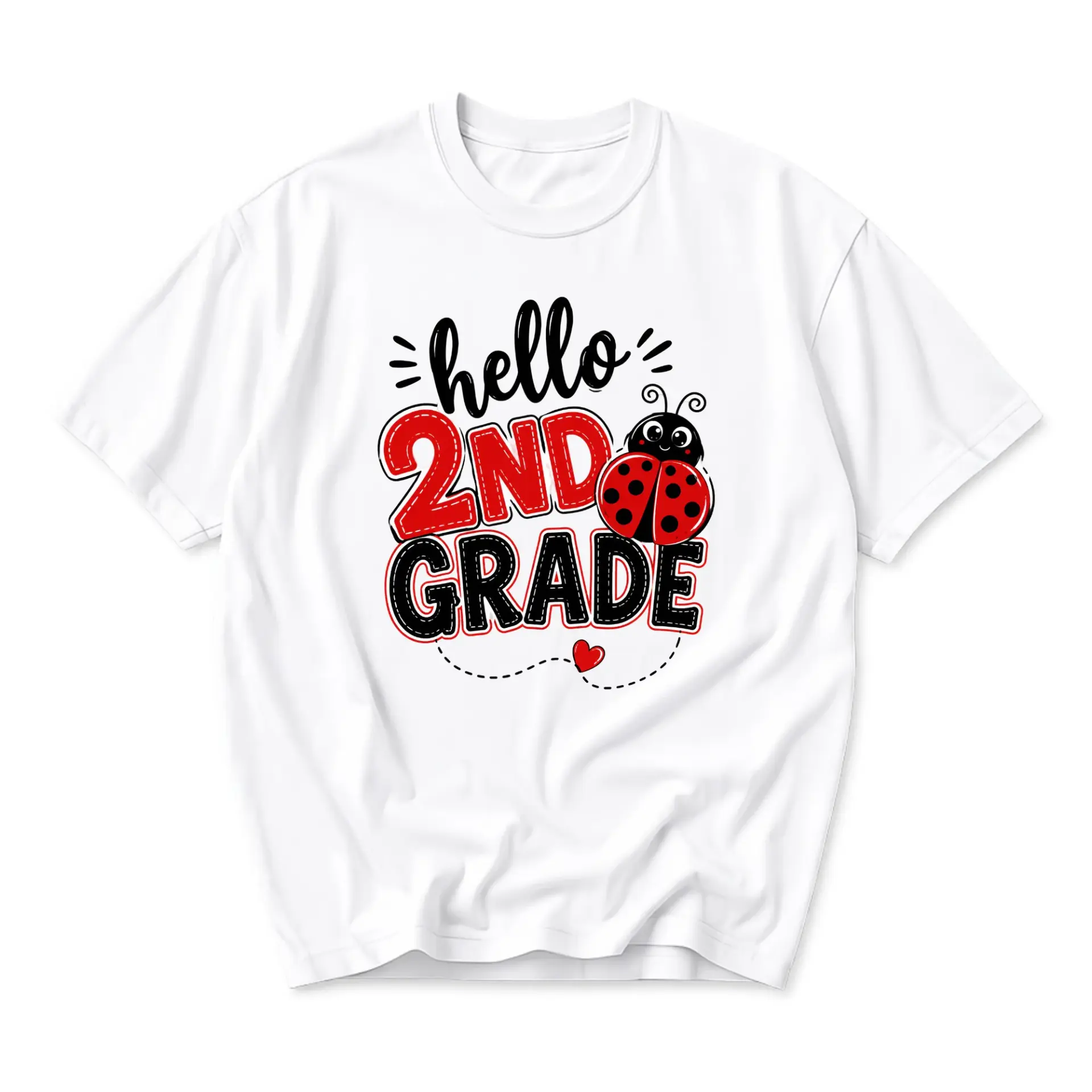 Graphic Tee Hello 2nd Grade Ladybug Print Unisex Crew Neck Casual Everyday Short Sleeve Cotton Blend Shirt Apparel