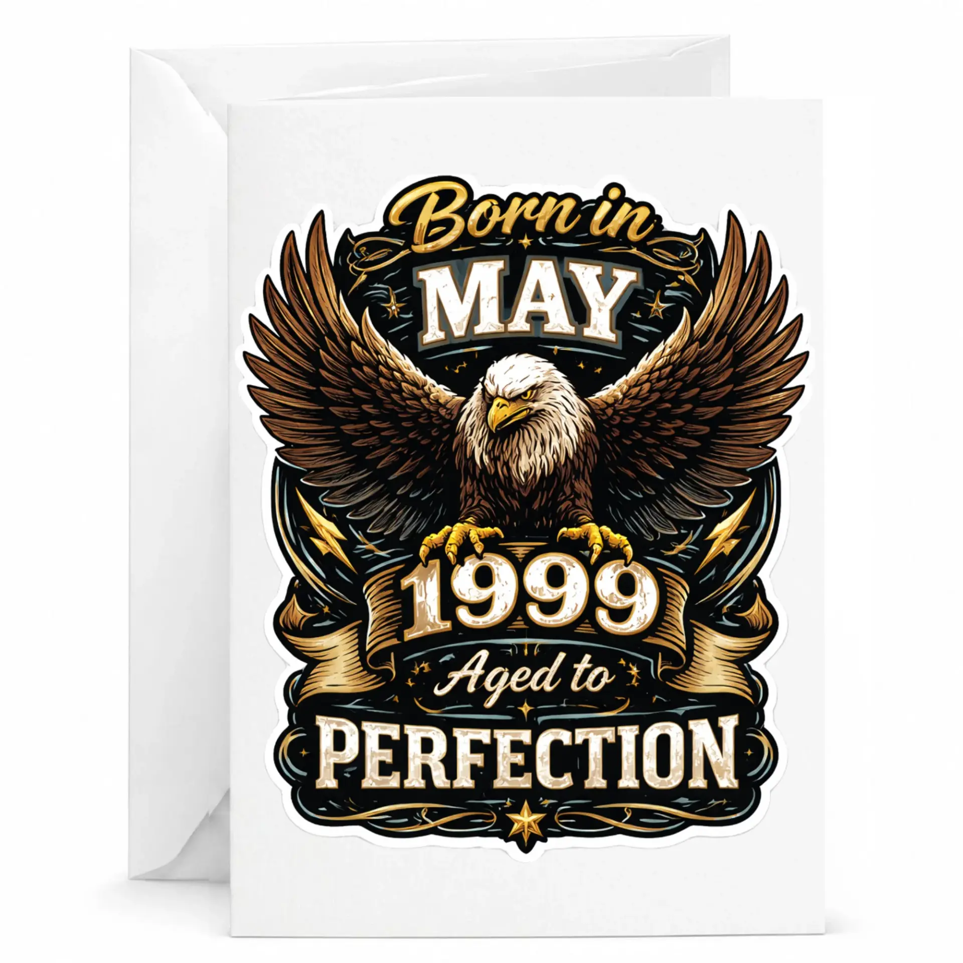 Birthday Card Born in May 1999 Aged to Perfection Eagle Design Folded Greeting Card for Milestone Celebration