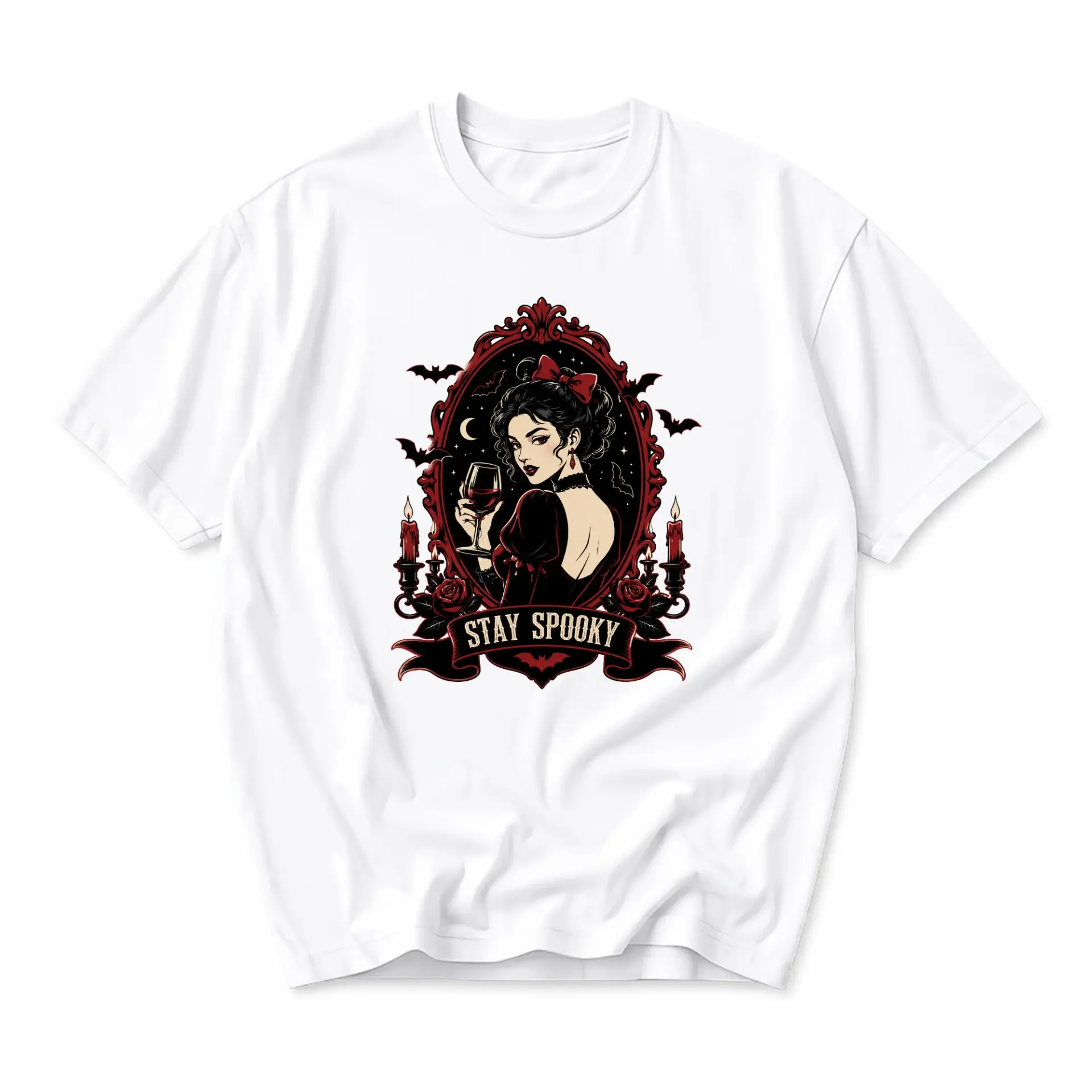 Graphic Tee Stay Spooky Gothic Vampire Lady Design Unisex Cotton Blend Crew Neck Everyday Casual Short Sleeve Shirt