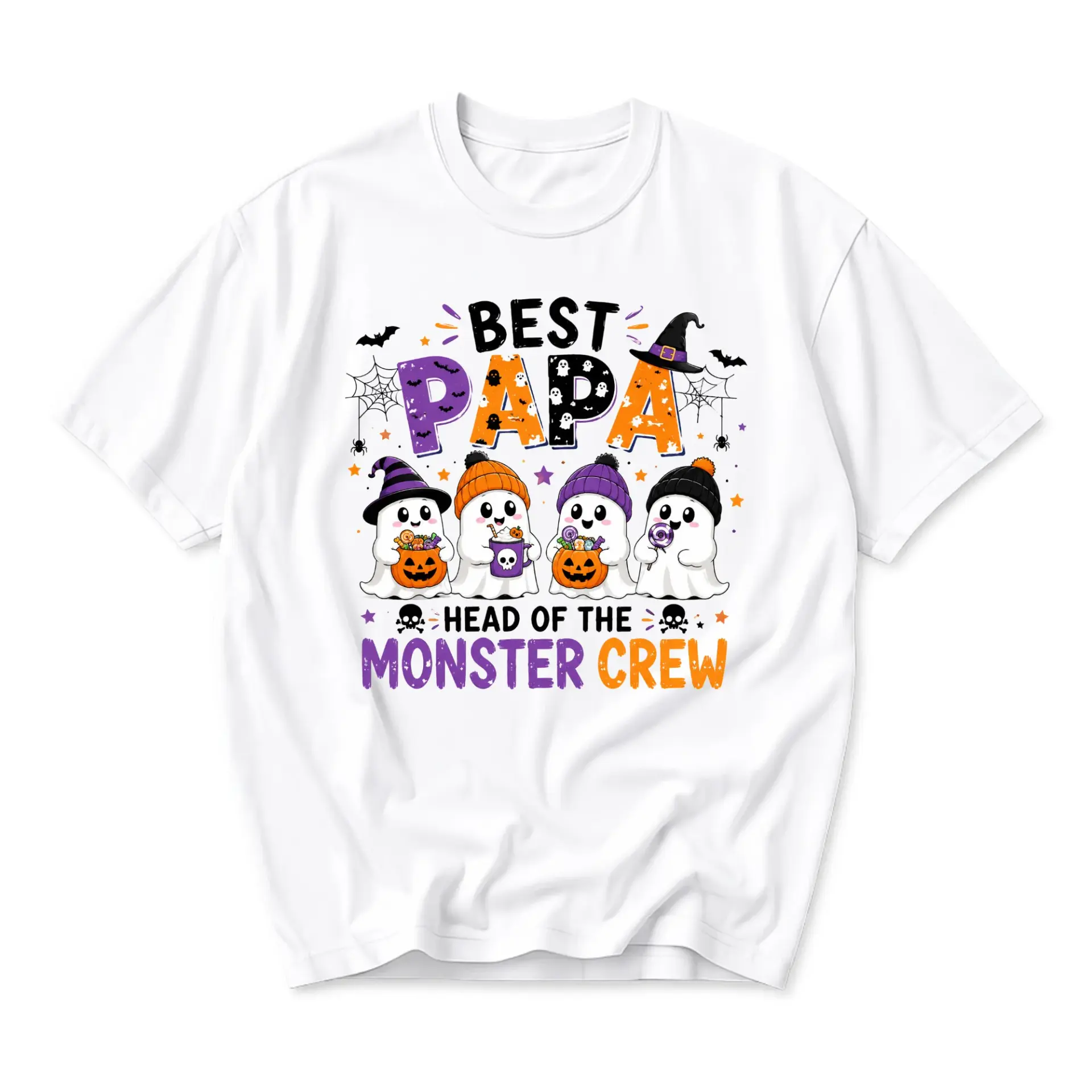 Funny Shirt Best Papa Head of the Monster Crew Halloween Graphic Tee Unisex Soft Cotton Apparel for Everyday Wear