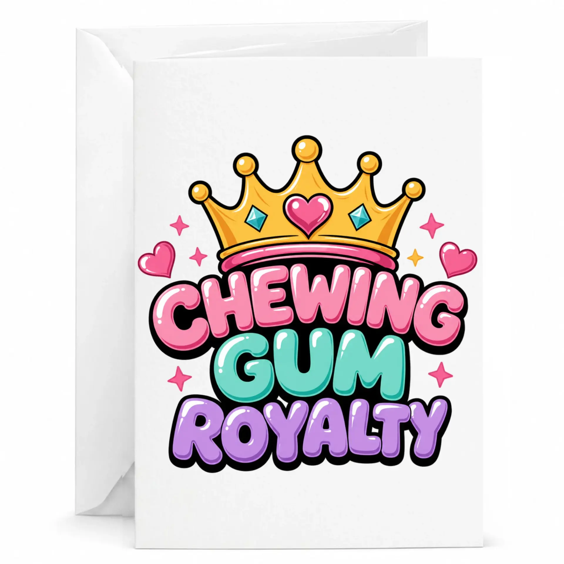 Funny Chewing Gum Royalty Greeting Card Cute Design Novelty Stationery for Birthdays and Celebrations