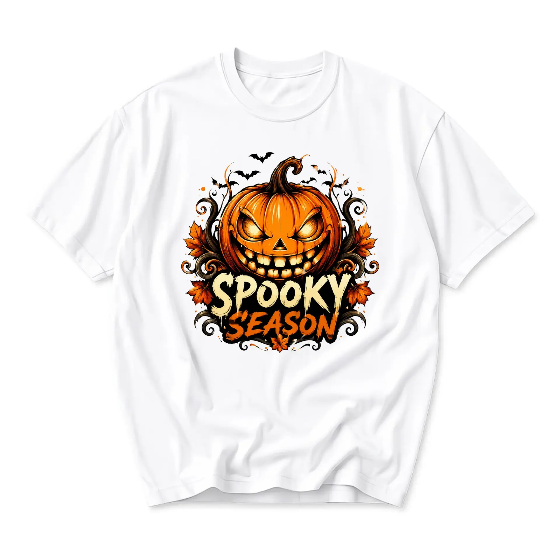 Funny Shirt Spooky Season Graphic Tee Unisex Crew Neck Autumn Halloween Holiday Cotton Blend Casual Apparel Top