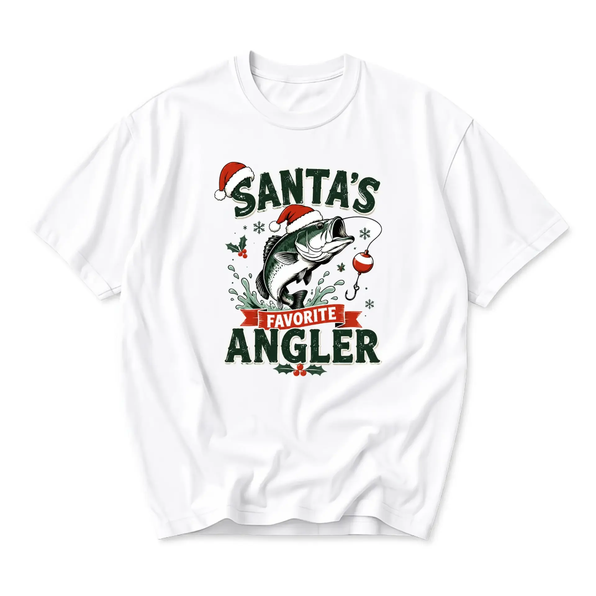 Funny Shirt Santa's Favorite Angler Graphic Tee Holiday Fishing Unisex Crew