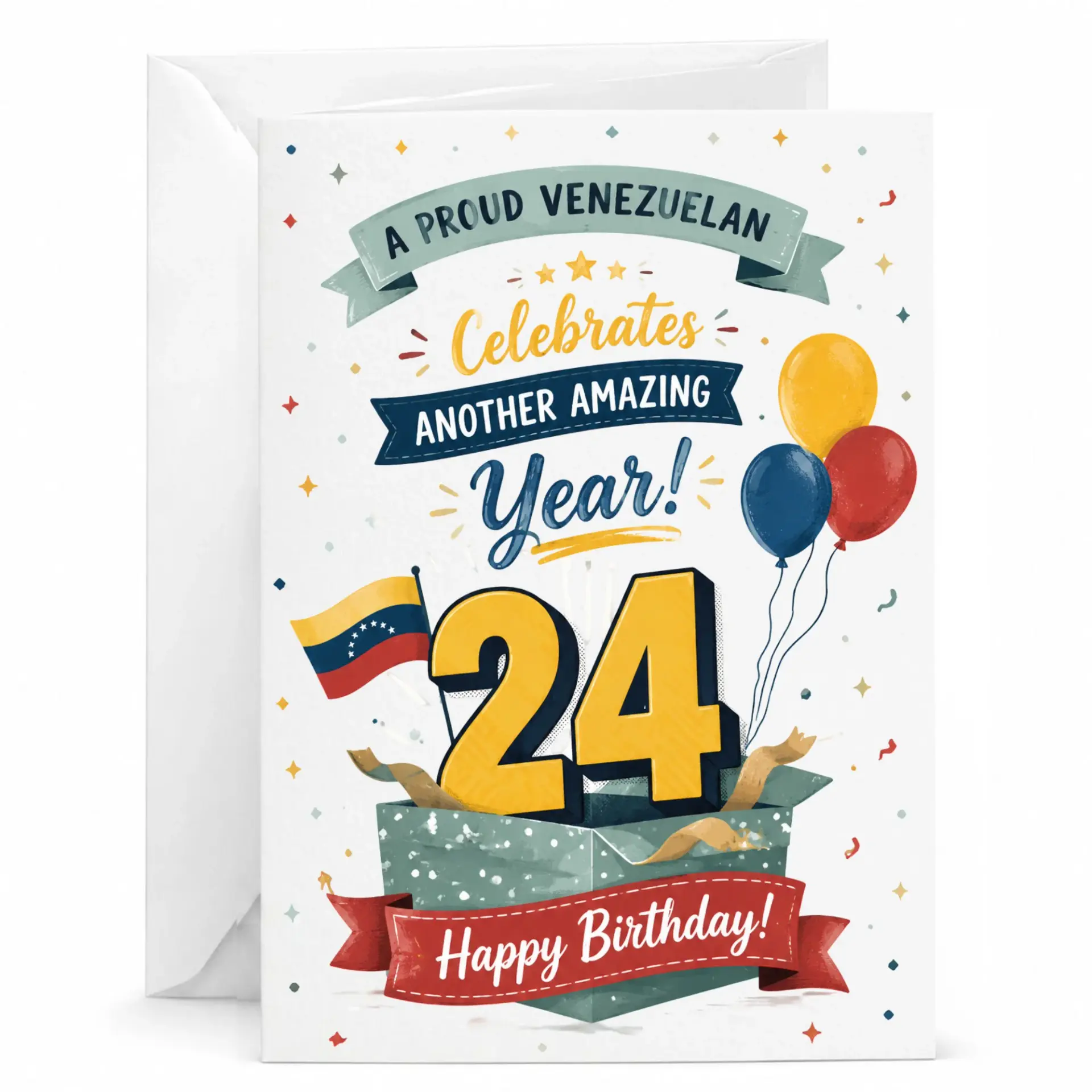 Birthday Card Proud Venezuelan 24th Birthday Celebration Greeting Card with Matching White Envelope for Milestone Age
