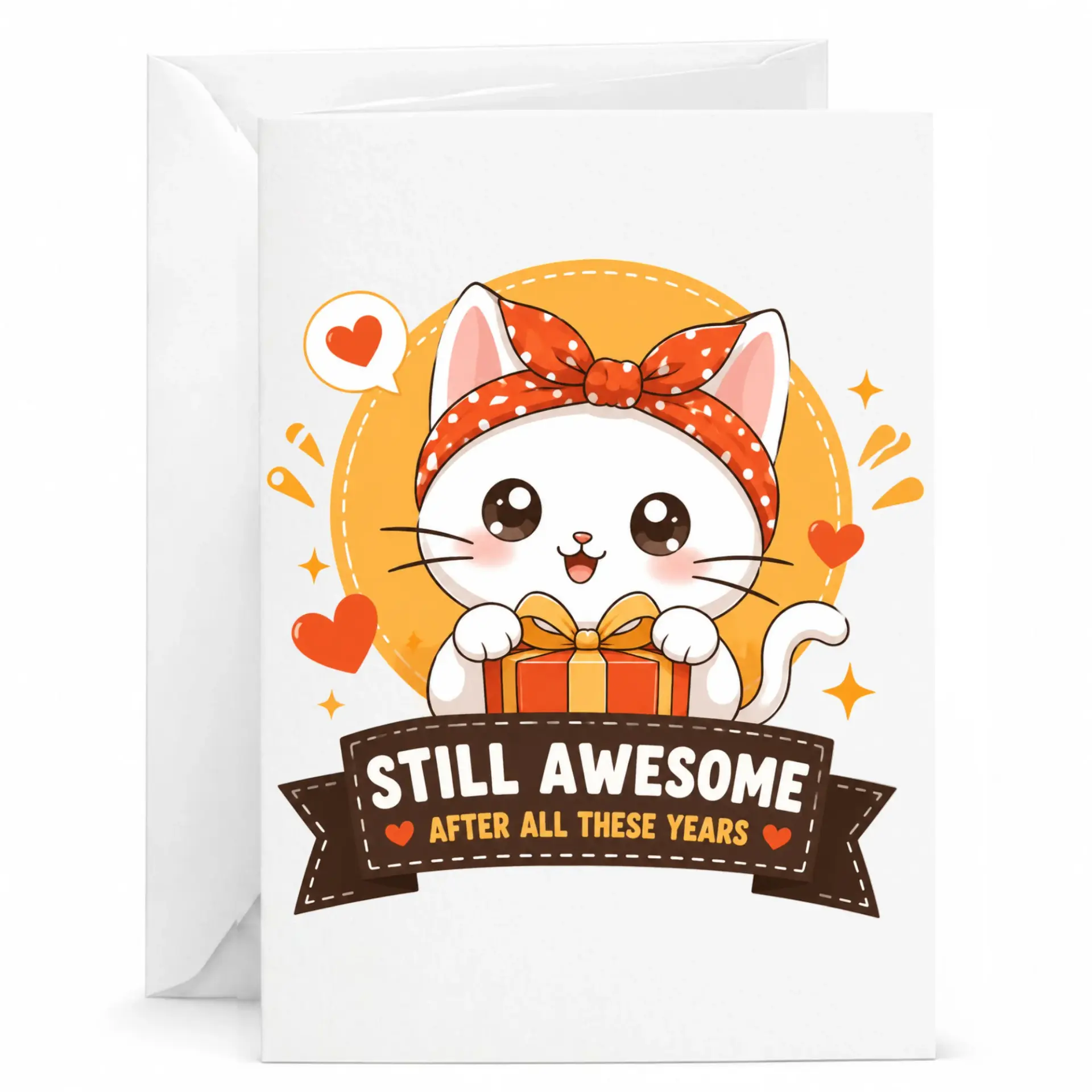 Funny Cat Greeting Card Still Awesome After All These Years Cute Animal Illustration Birthday Anniversary Stationery