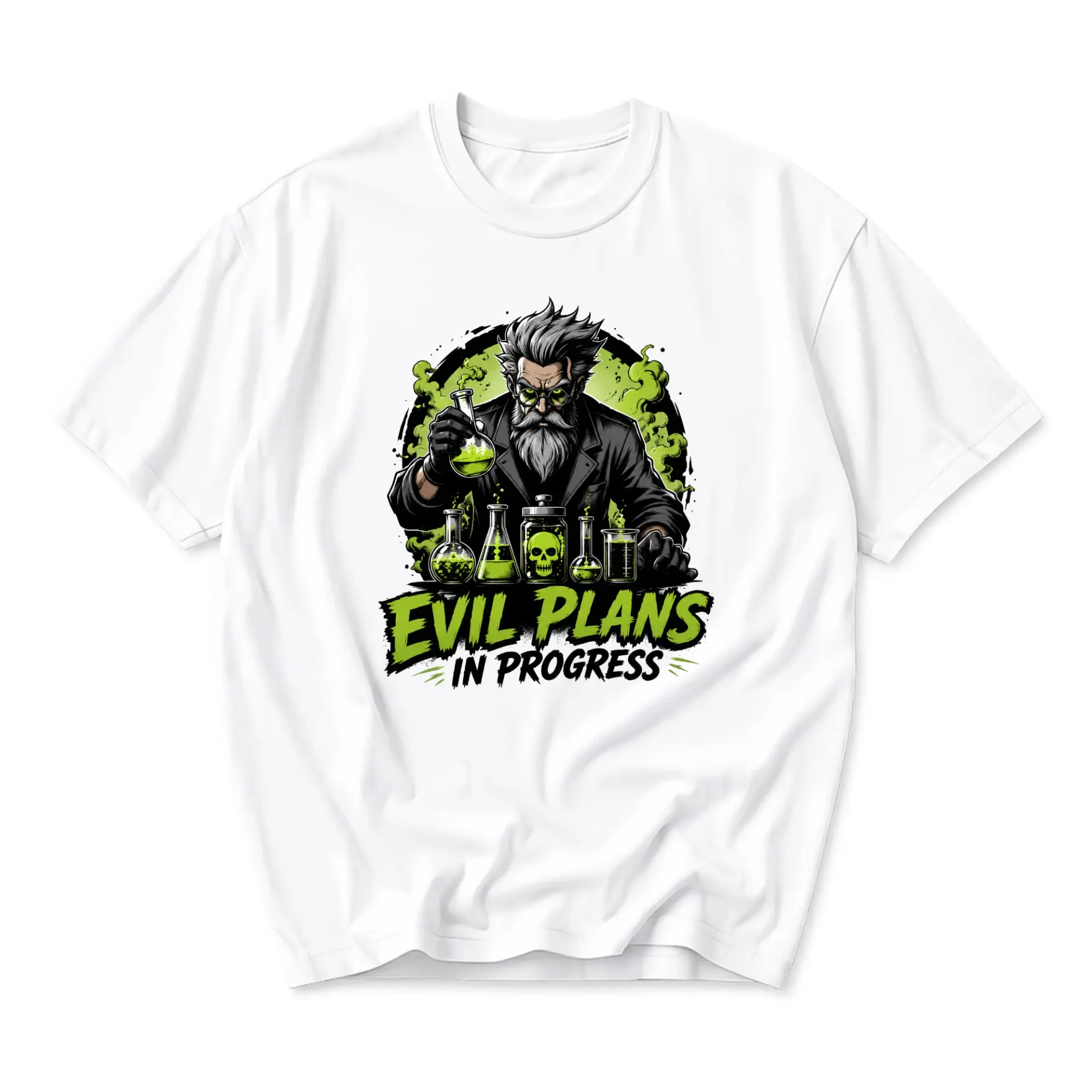 Funny Shirt Evil Plans in Progress Graphic Tee Mad Scientist Laboratory Print Casual Unisex Crew Neck T-Shirt