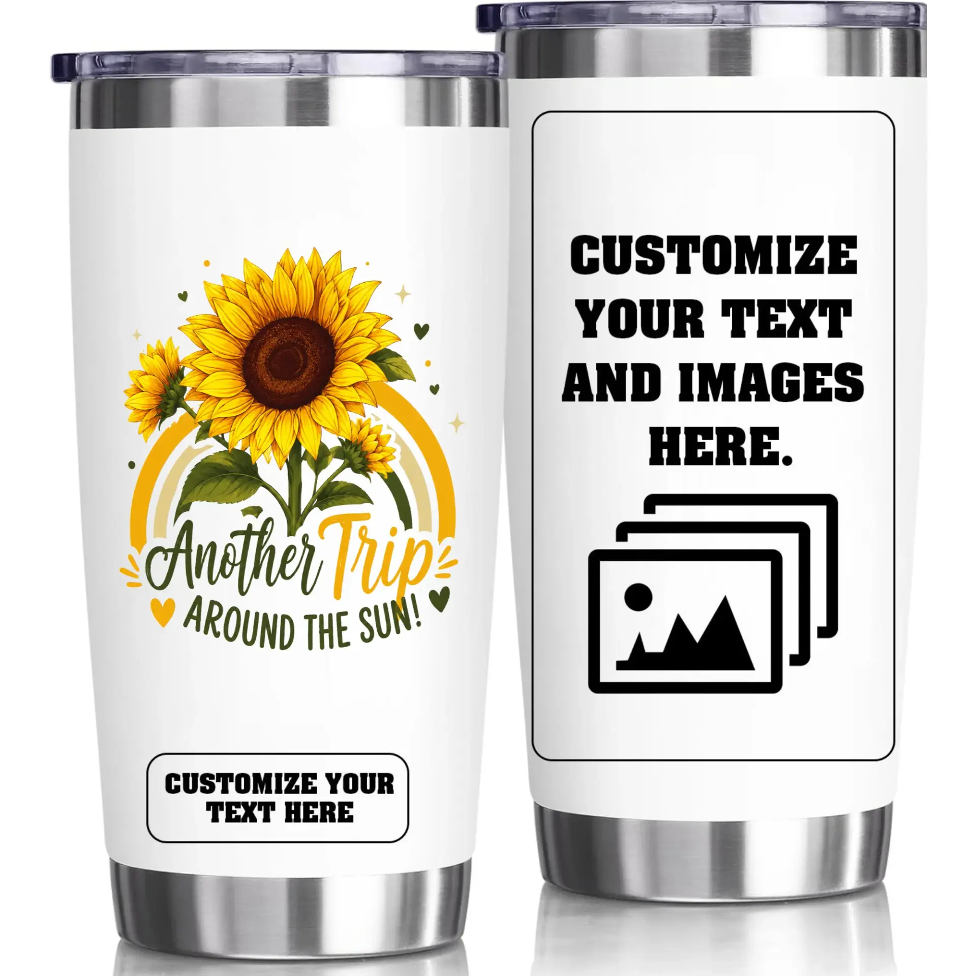 Stainless Steel Tumbler Sunflower Another Trip Around the Sun Floral Travel Cup 20oz Vacuum Insulated Drinkware