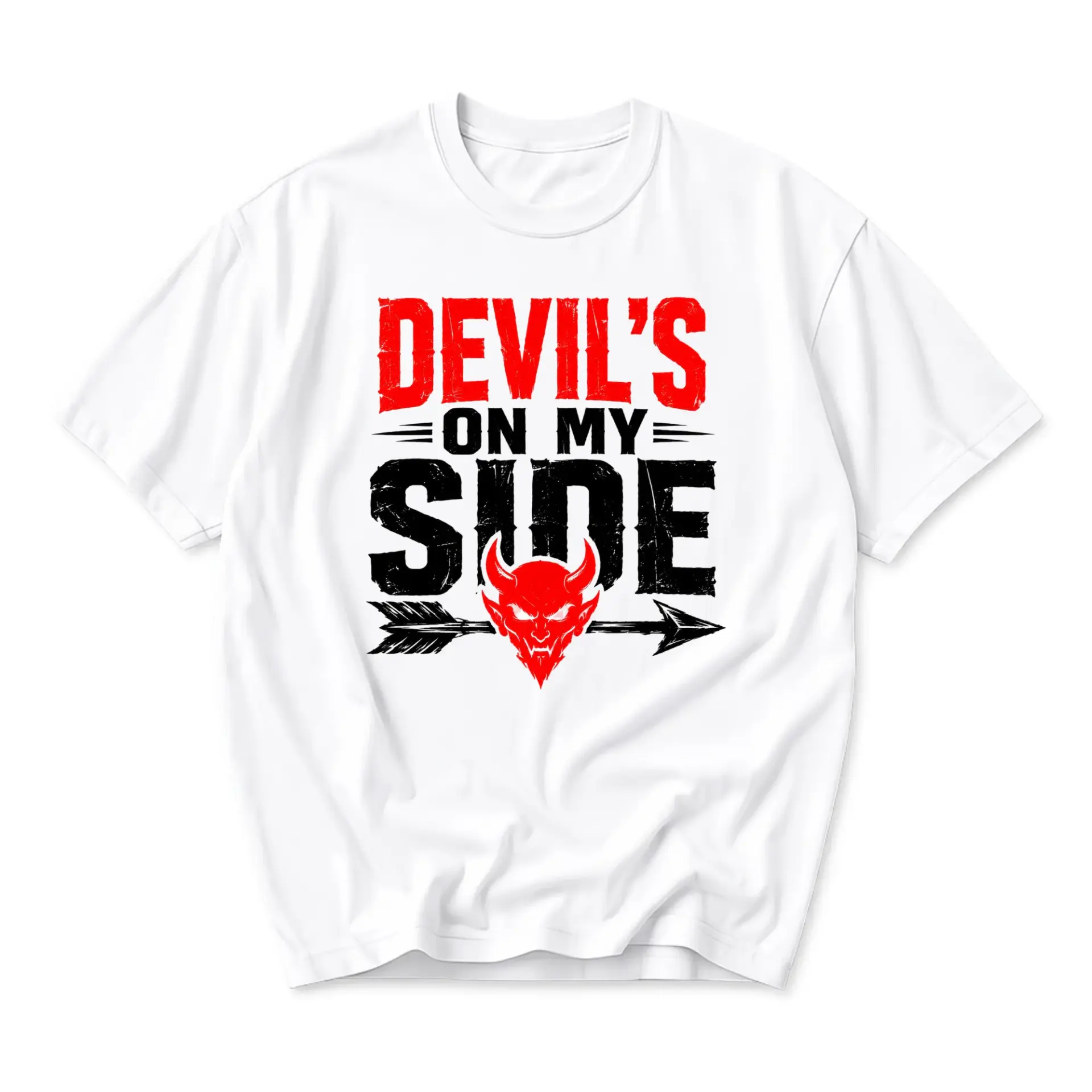 Funny Shirt Devil on My Side Graphic Tee Unisex Short Sleeve Crew Neck Cotton Casual Summer Apparel for Everyday Wear