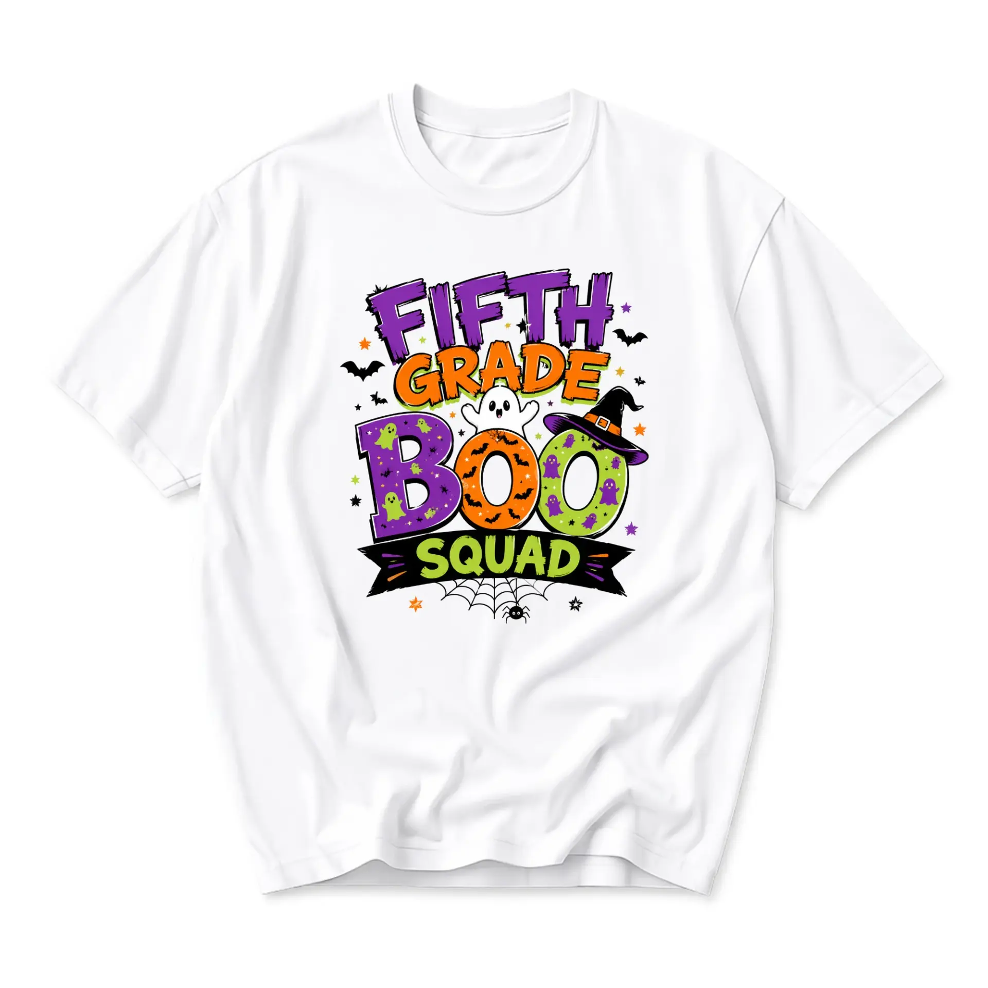 T-shirt Fifth Grade Boo Squad Halloween Graphic Tee Unisex Crew Neck Short Sleeve Casual Cotton Blend Top Everyday Wear