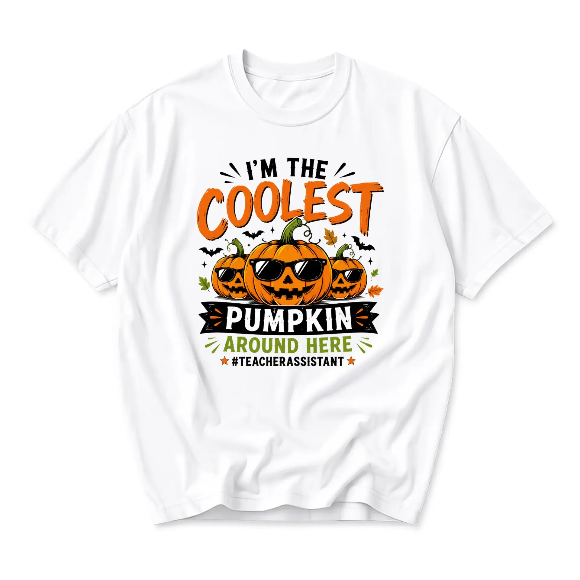 Funny Shirt I Am the Coolest Pumpkin Around Here Teacher Assistant Halloween Graphic Tee Unisex Crew Neck Apparel