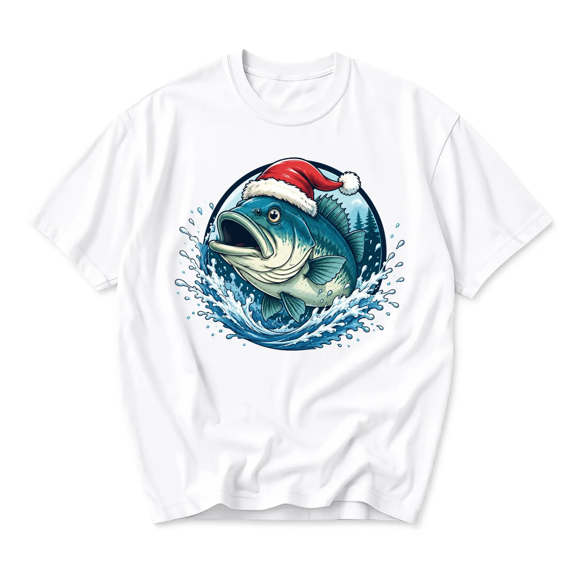 Graphic Tee Christmas Fishing Shirt Unisex Casual Apparel Featuring Santa