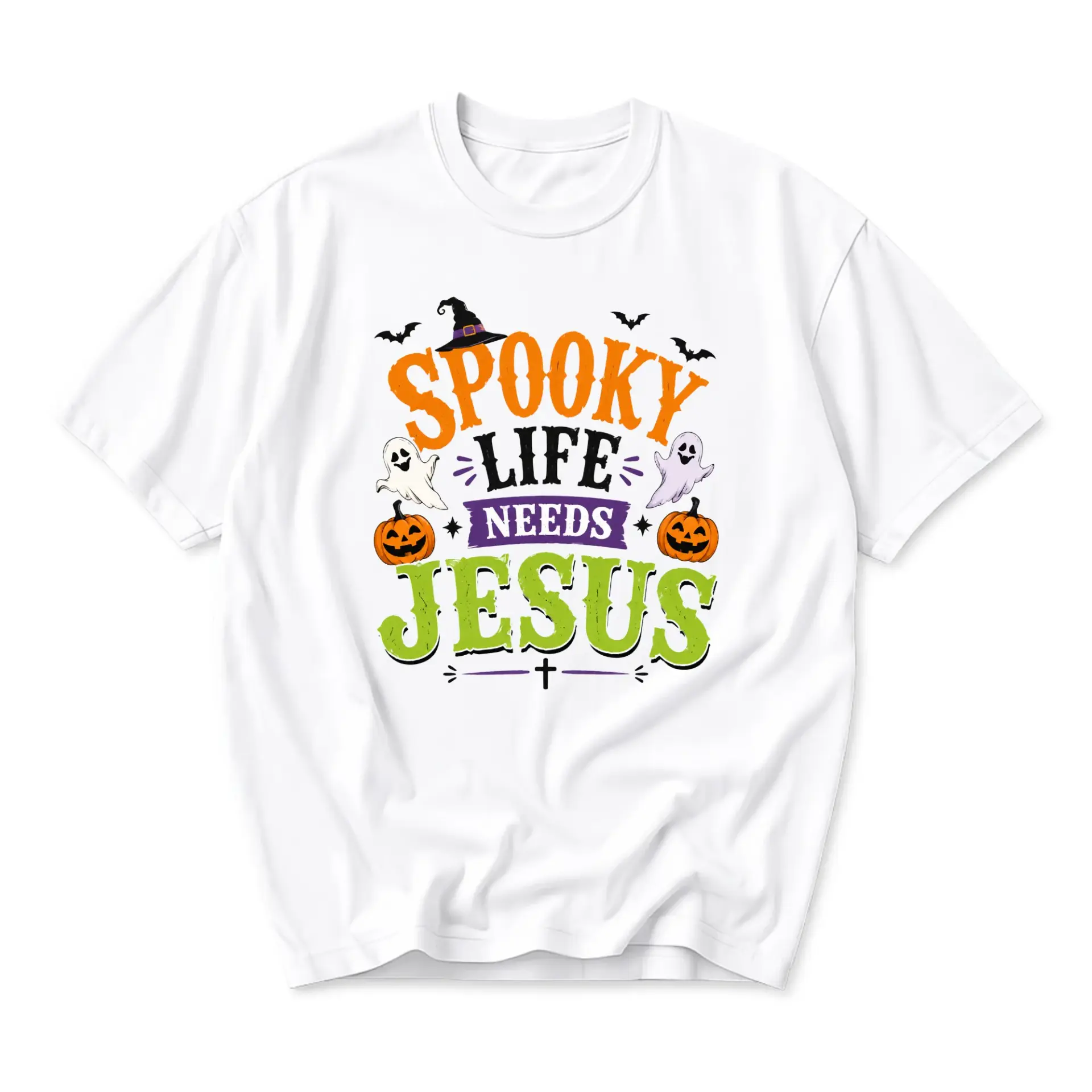 Funny Shirt Spooky Life Needs Jesus Graphic Tee Religious Halloween Apparel Unisex Casual Short Sleeve Crew Neck Top