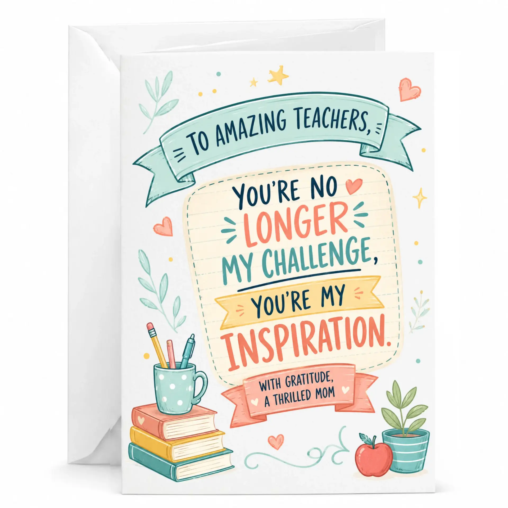 Card for Teachers Inspirational Note Educators Appreciation Greeting with Envelope