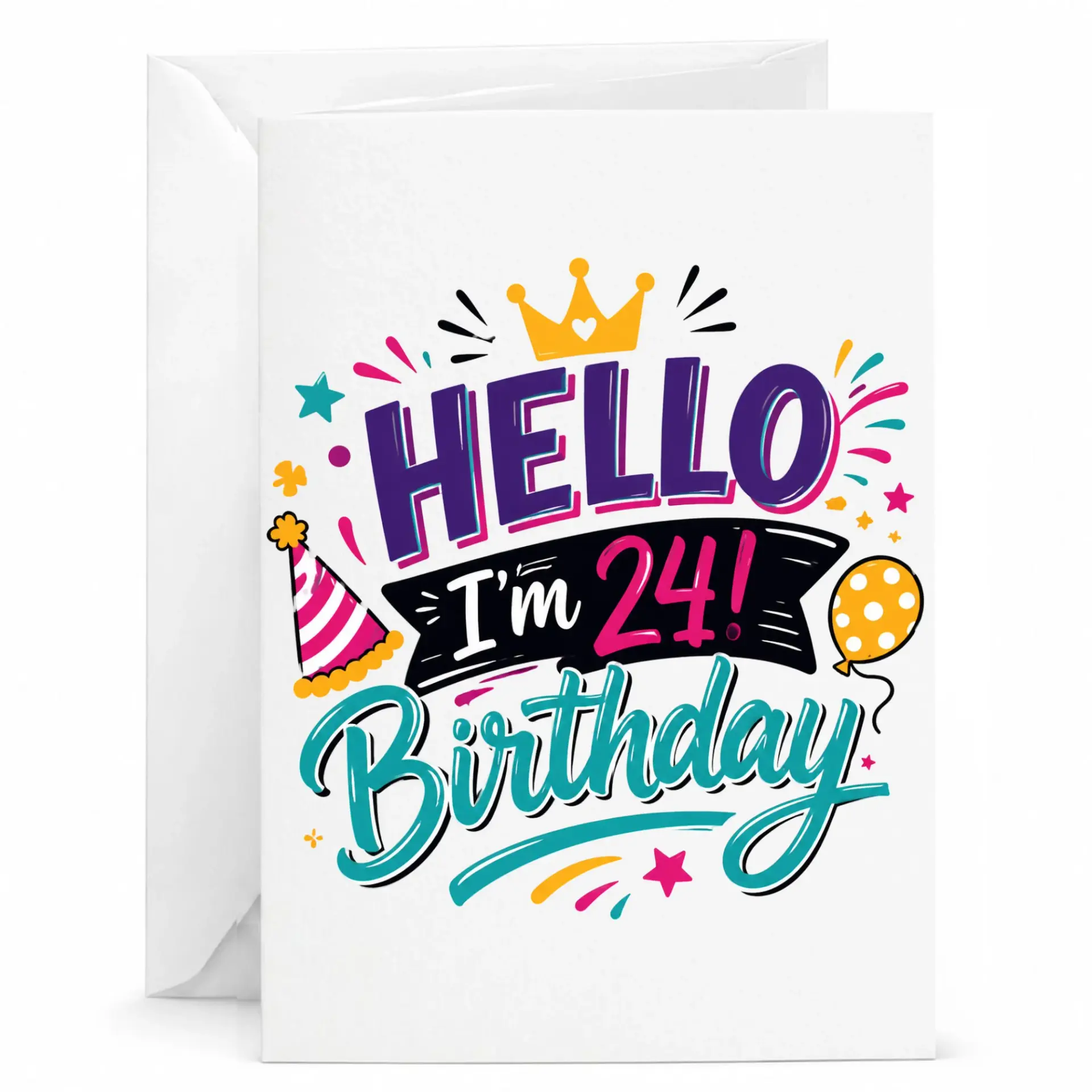 Birthday Card Hello I Am 24 Years Old Funny Celebration Greeting Card for Twenty Fourth Birthday Party Milestone