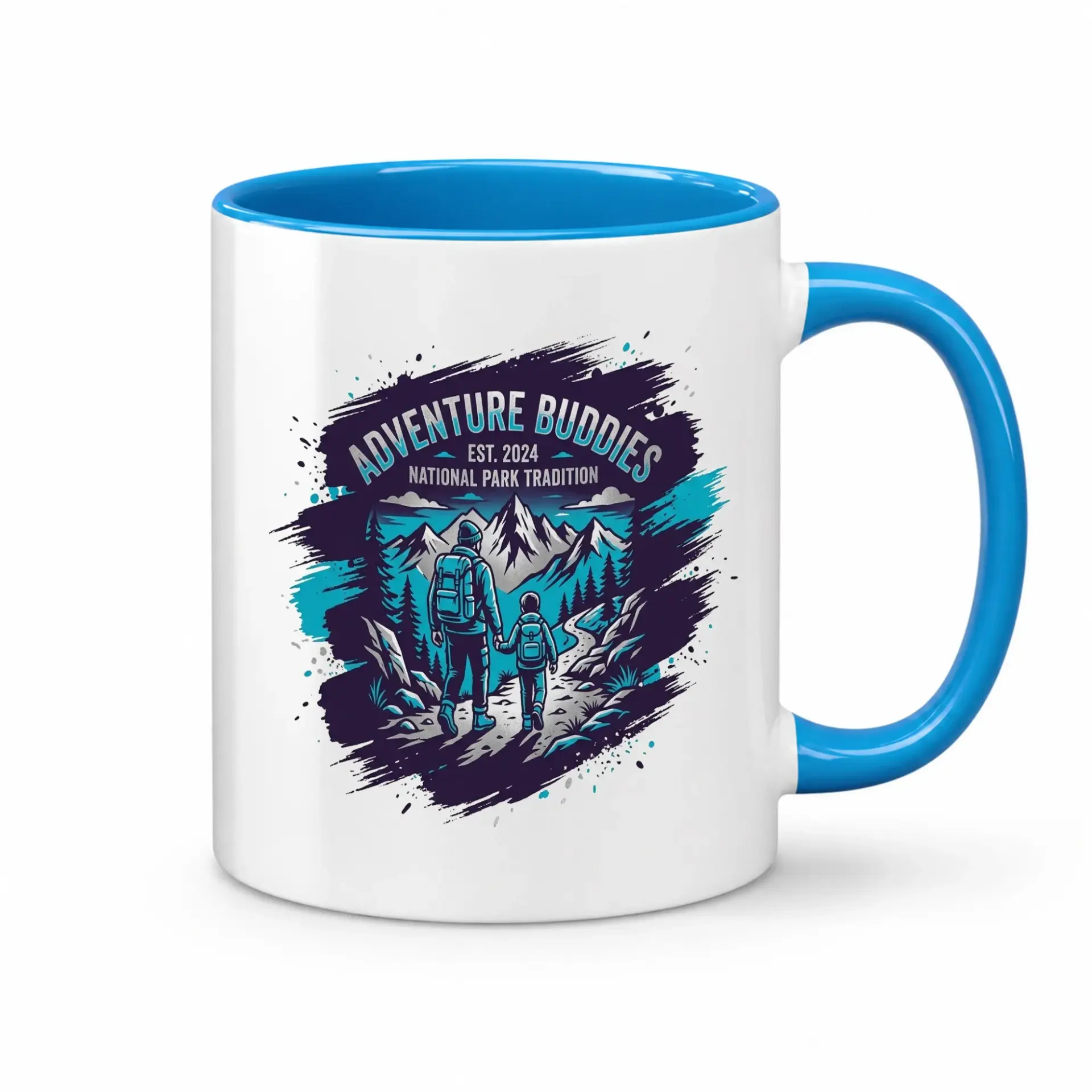 Adventure Buddies Coffee Mug National Park Tradition Graphic Ceramic Drinkware for Outdoor Enthusiasts and Nature Lovers