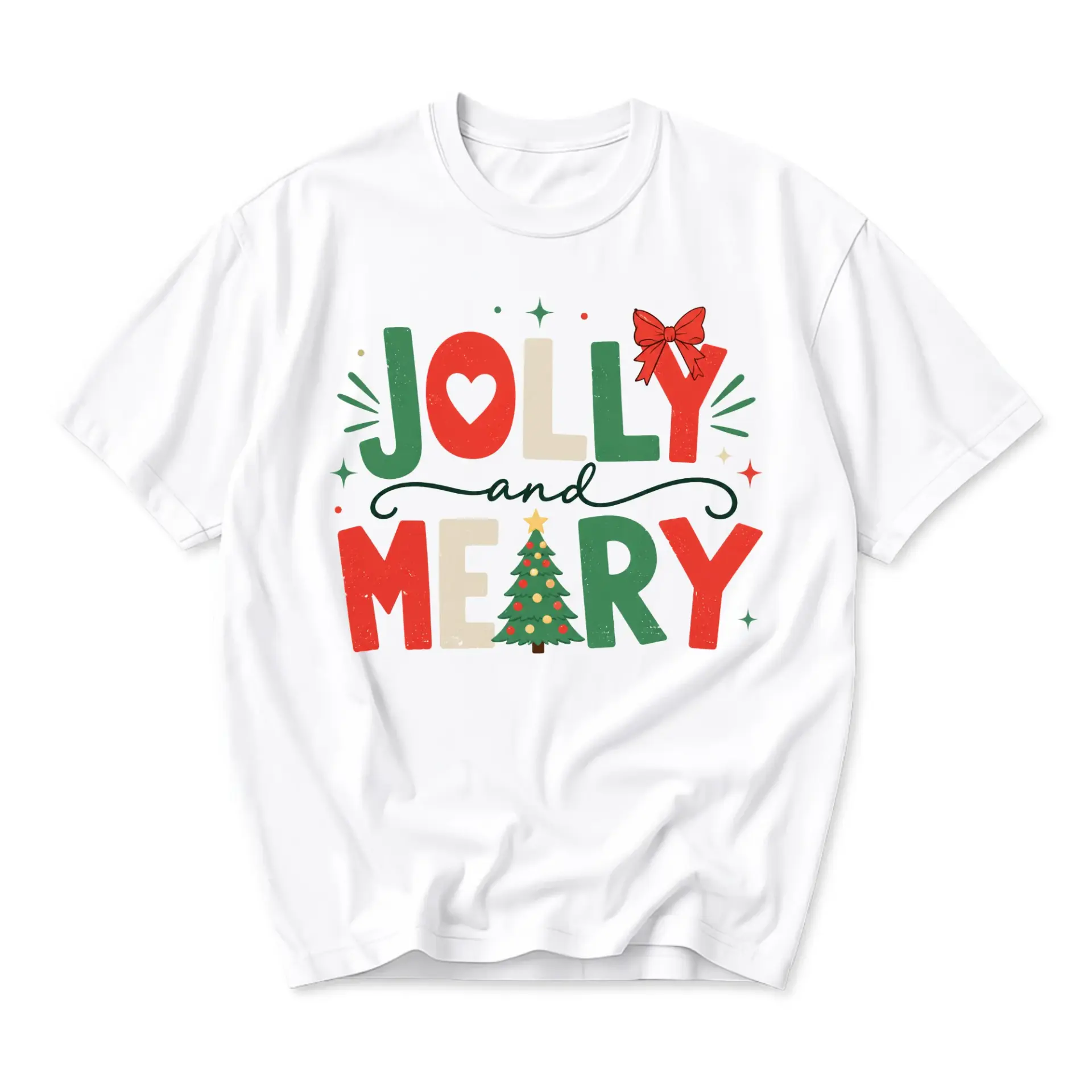Graphic Tee Jolly and Meary Christmas Holiday T-Shirt Unisex Crew Neck Shirt for Casual Wear and Festive Outfits