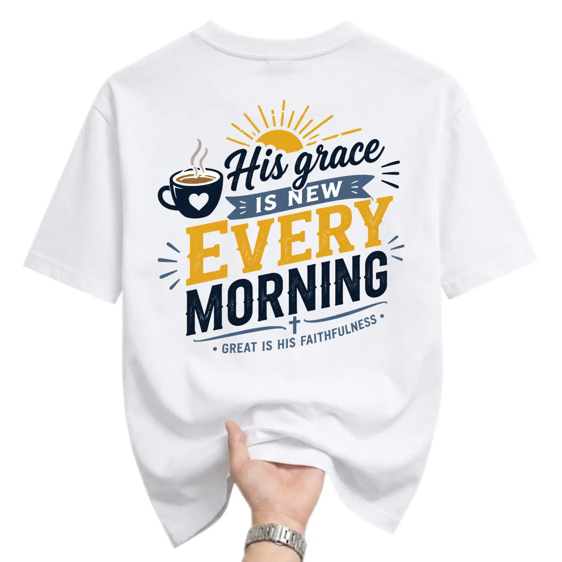 Graphic Tee His Grace Is New Every Morning Inspirational Christian Quote Shirt Religious Coffee Theme Unisex Apparel