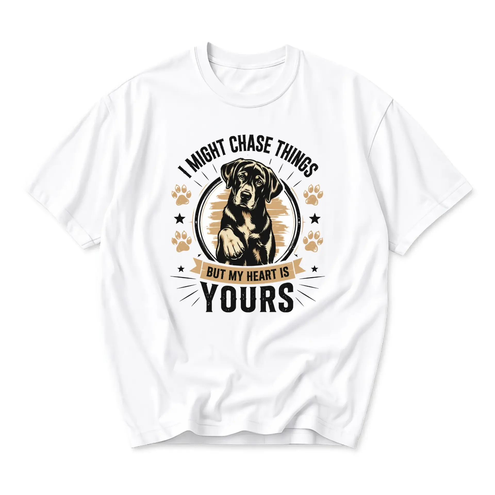 Funny Shirt with Dog Graphic Print I Might Chase Things but My Heart Is