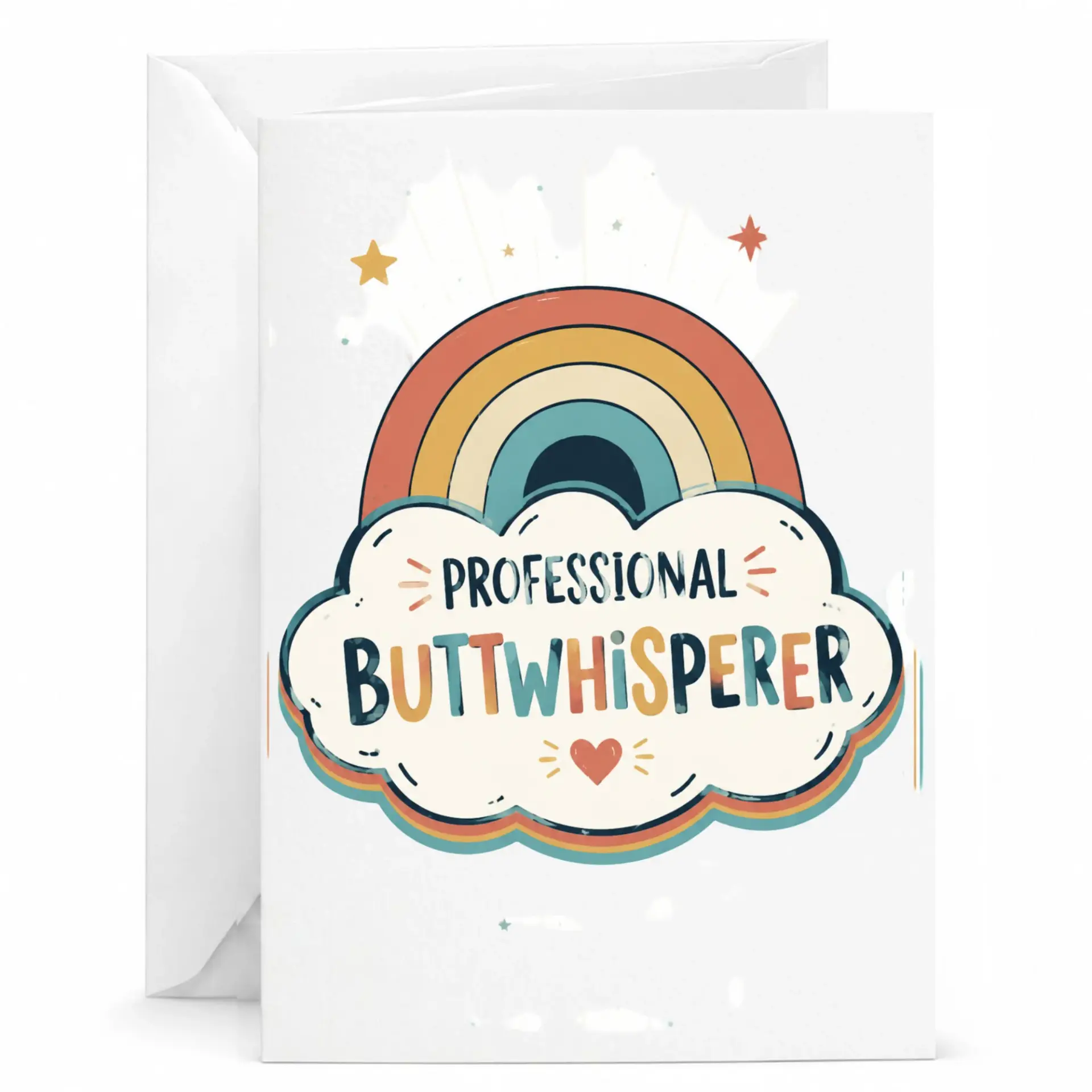 Funny Professional Buttwhisperer Greeting Card with Envelope, Retro Rainbow Aesthetic Stationery for Friends