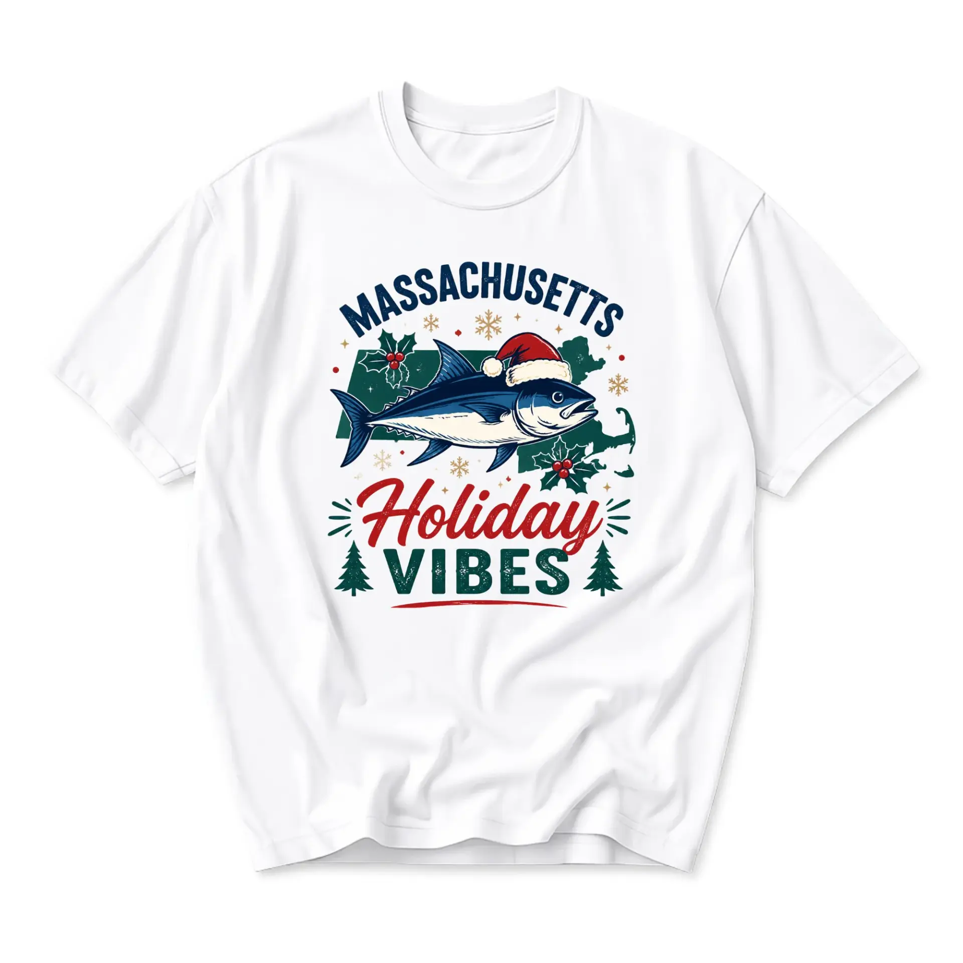 Funny Shirt Massachusetts Holiday Fish Graphic Tee Unisex Casual Crew Neck