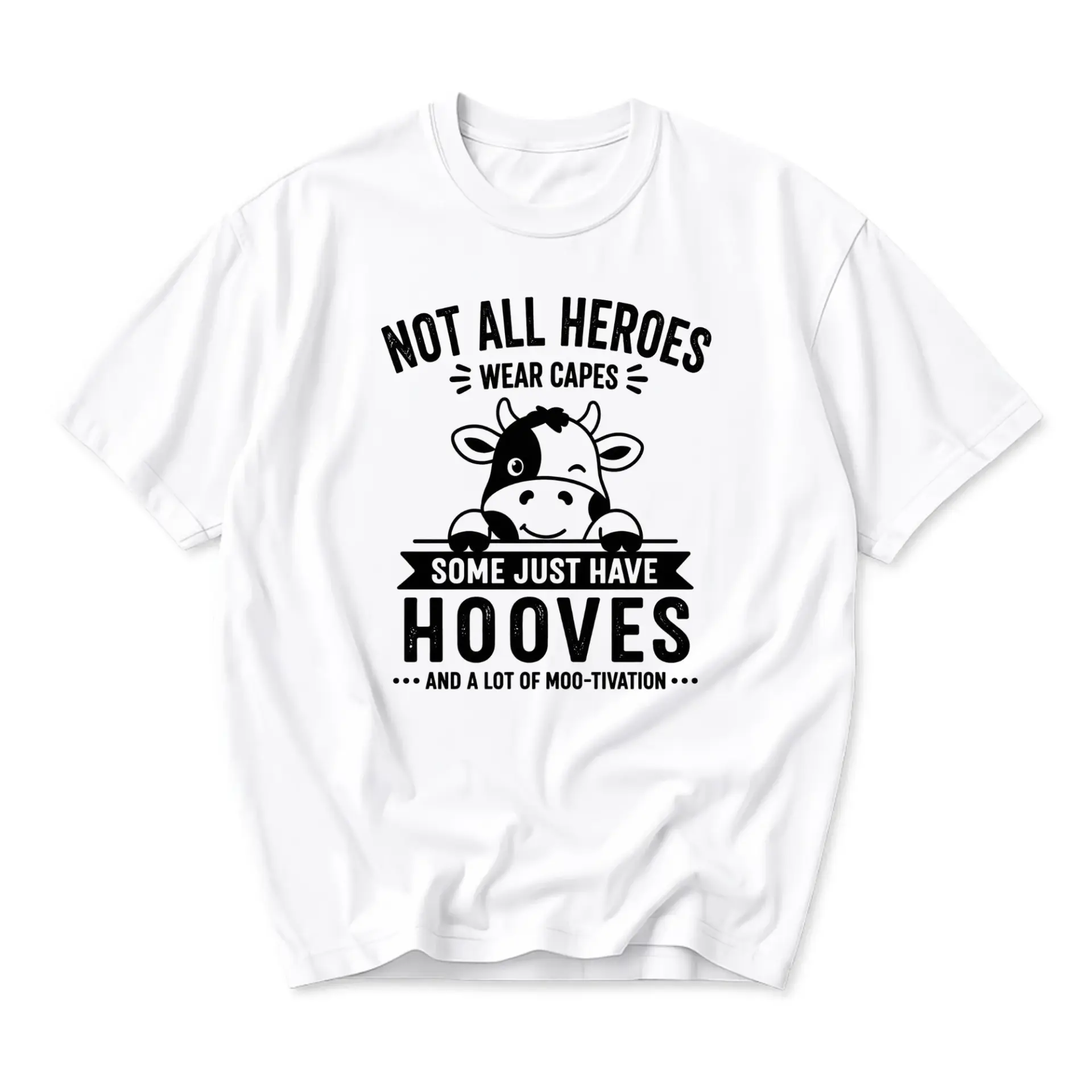 Funny Shirt Not All Heroes Wear Capes Some Just Have Hooves Cow Graphic Printed Unisex Crew Neck Casual Cotton Tee