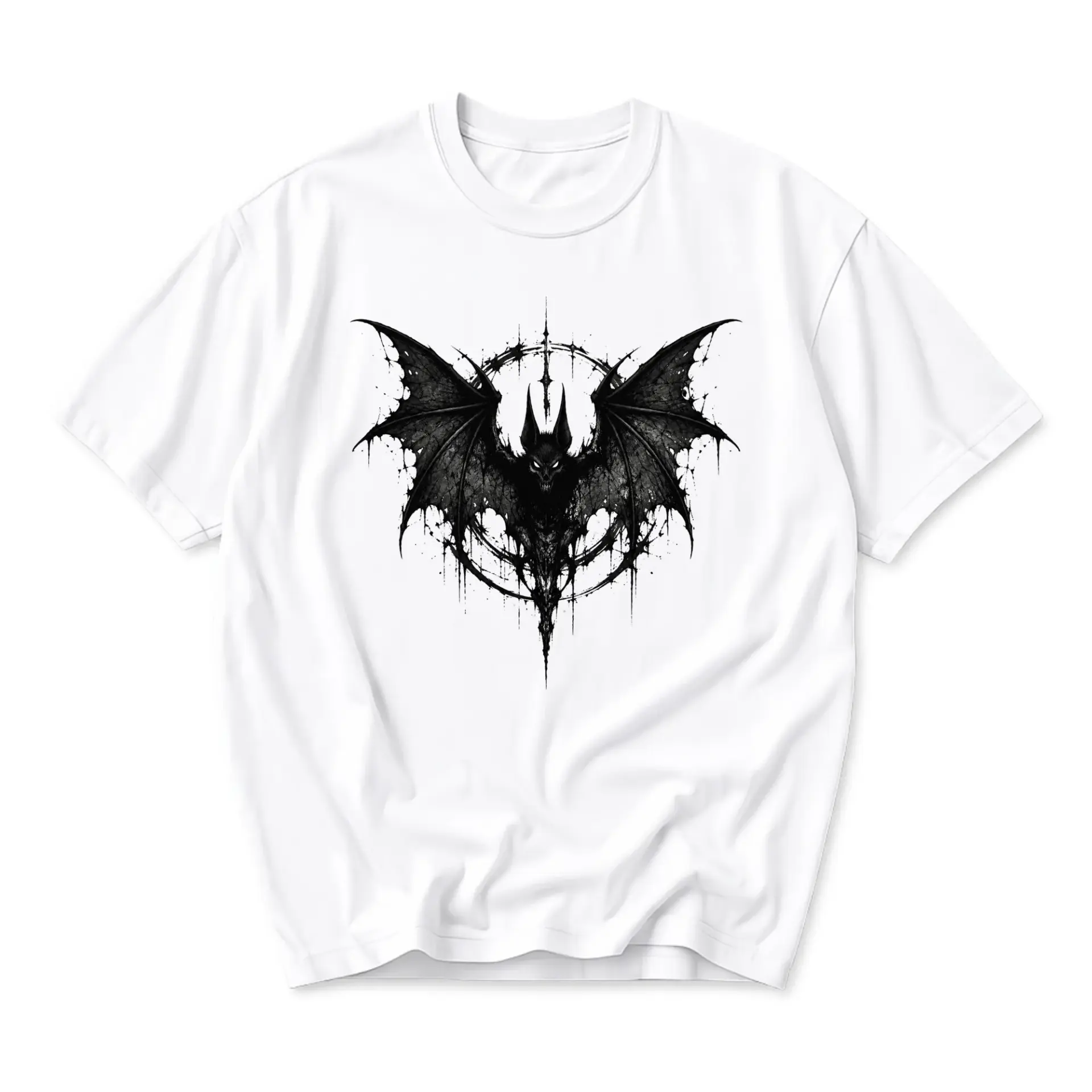 Graphic Tee Unisex Bat Silhouette Gothic Art Print Short Sleeve Crew Neck Cotton Blend Casual Everyday Streetwear Top