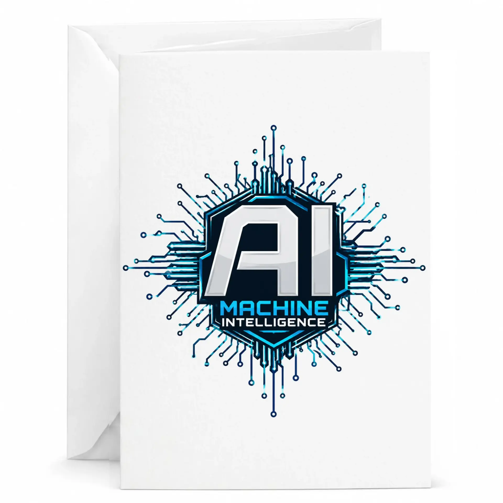 Greeting Card Machine Intelligence Tech Design Science Fiction Inspired Printed Stationery with Matching White Envelope