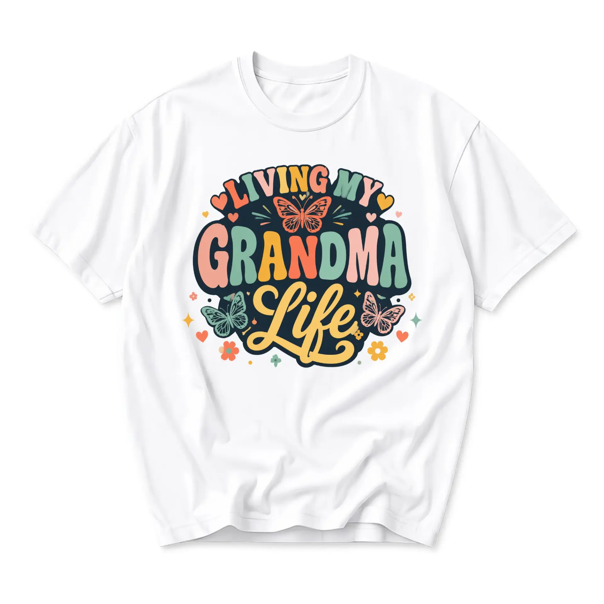 Graphic Tee Living My Grandma Life Retro Butterfly Design Unisex Casual