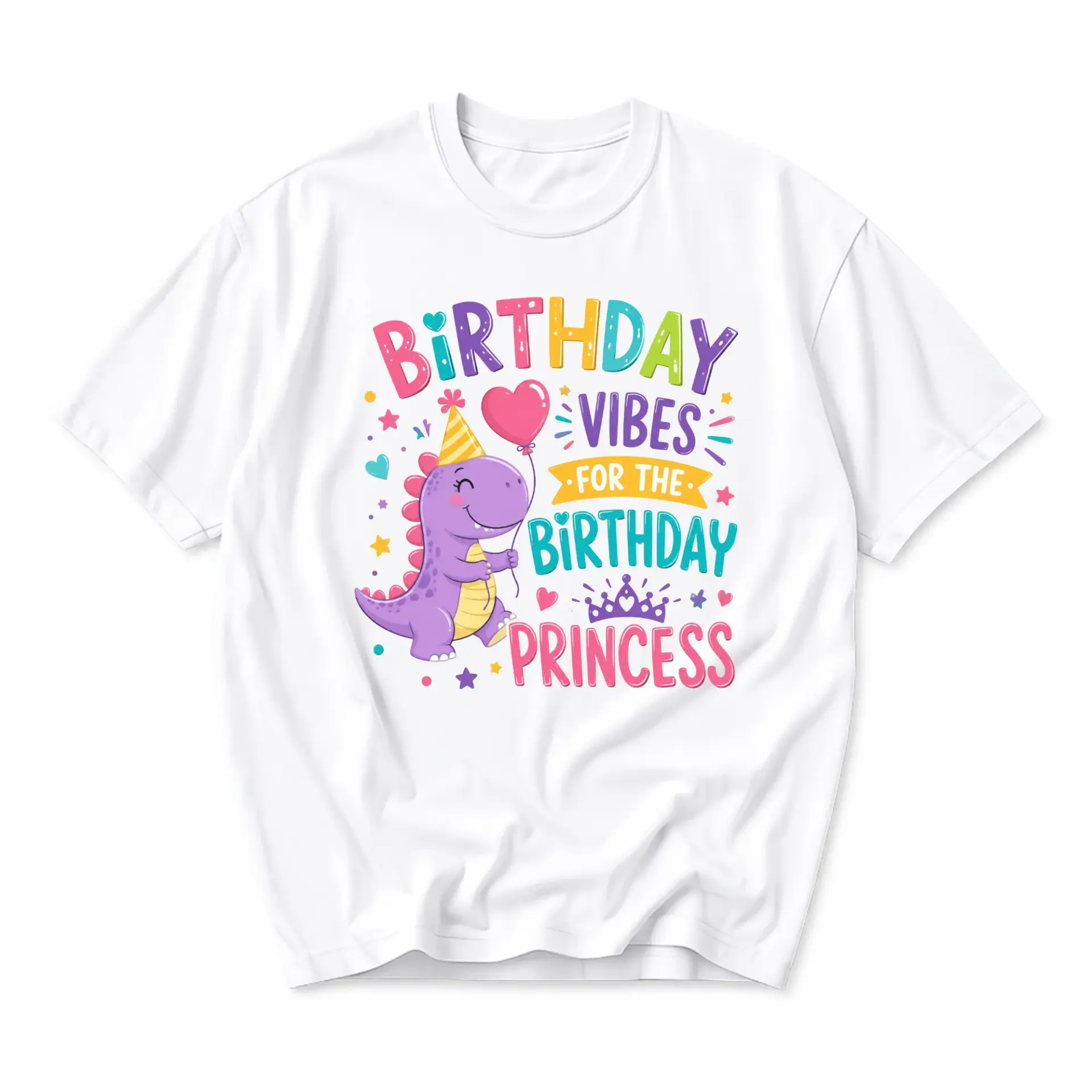 Graphic Tee Birthday for Cute Dinosaur Design Unisex Crew Neck Short Sleeve Shirt White