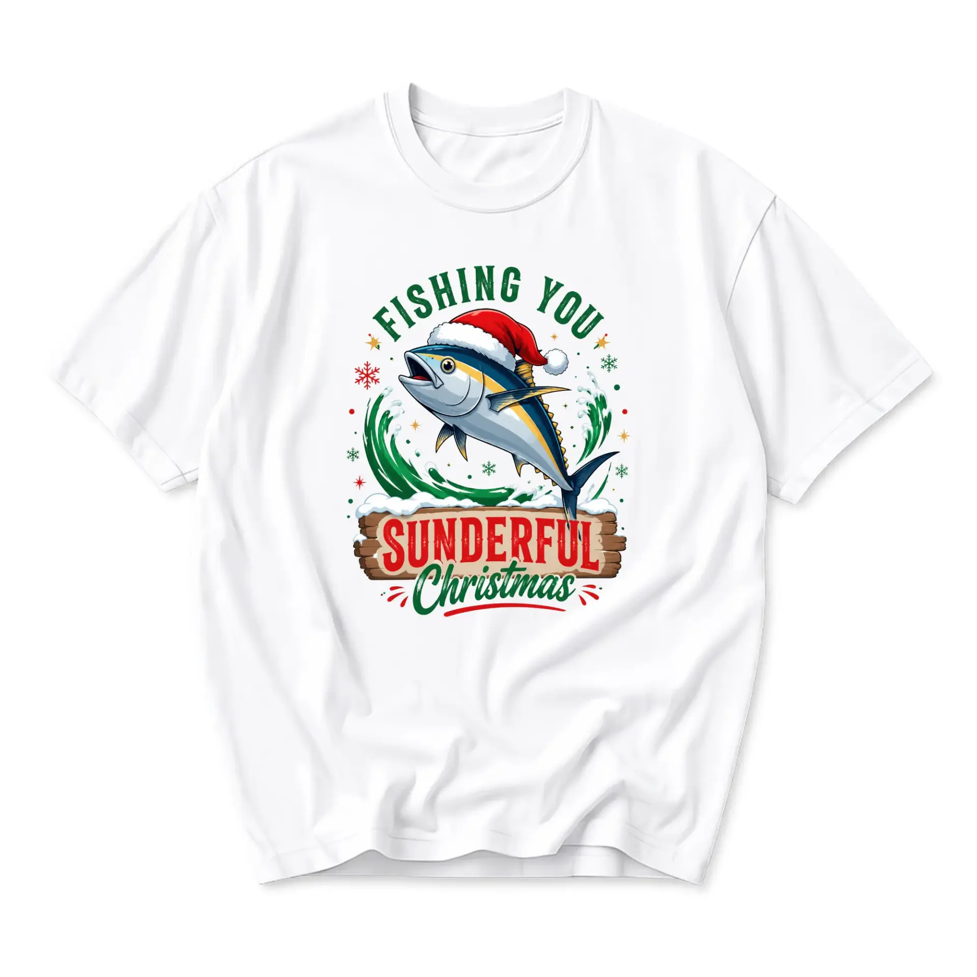 Funny Shirt Fishing You a Sunderful Christmas Graphic Tee Unisex Holiday