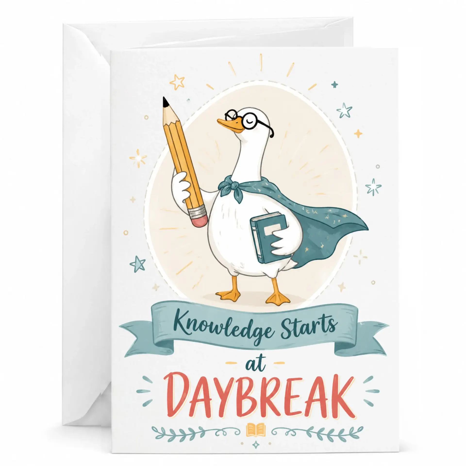 Funny Stationery Greeting Card with Whimsical Design for Academic Encouragement and Inspirational Notes