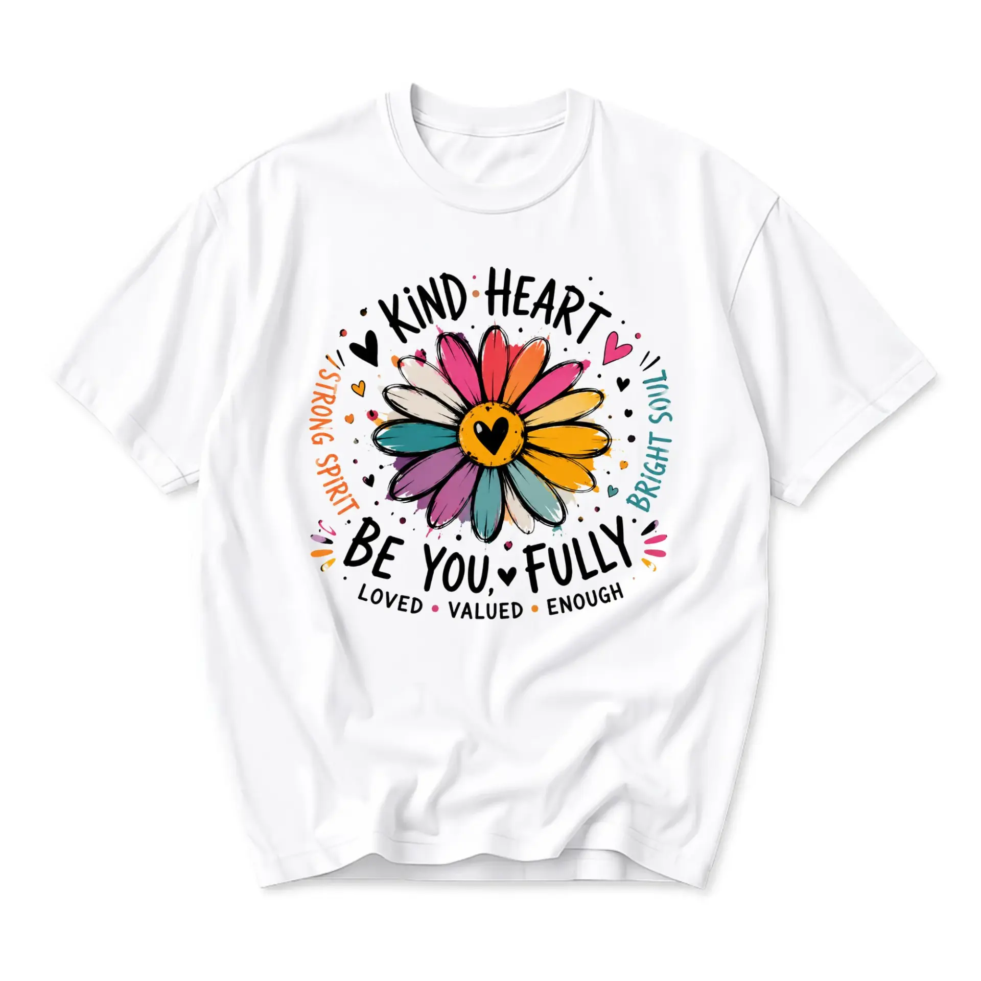 Graphic Tee Kind Heart Be You Fully Floral Daisy Unisex Crew Neck Cotton Blend Casual Short Sleeve Shirt for Adults