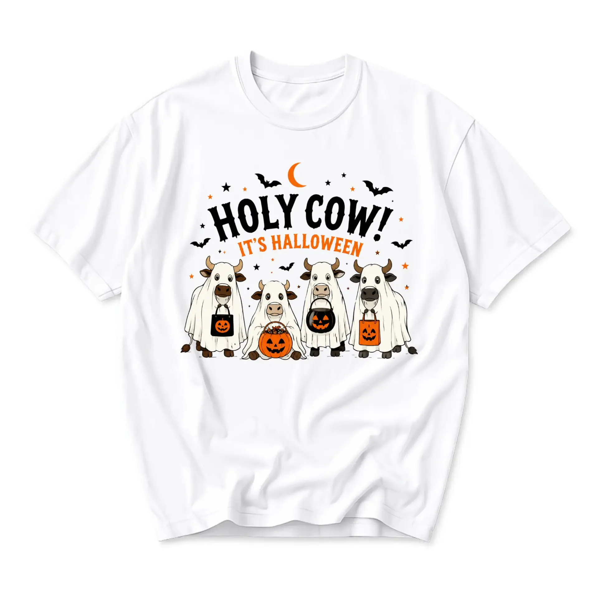 Funny Shirt Holy Cow It Is Halloween Graphic Tee Unisex Crew Neck Short Sleeve Casual Cotton Blend Apparel