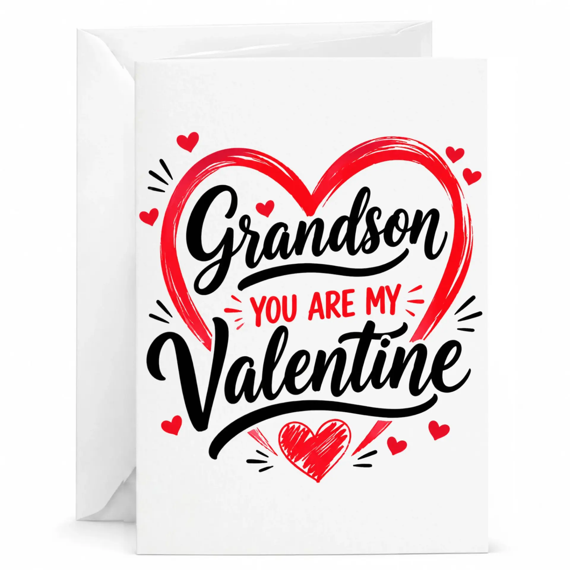 Greeting Card Grandson You Are My Valentine Cute Heart Design Holiday Note for 5x7 Inches Folded
