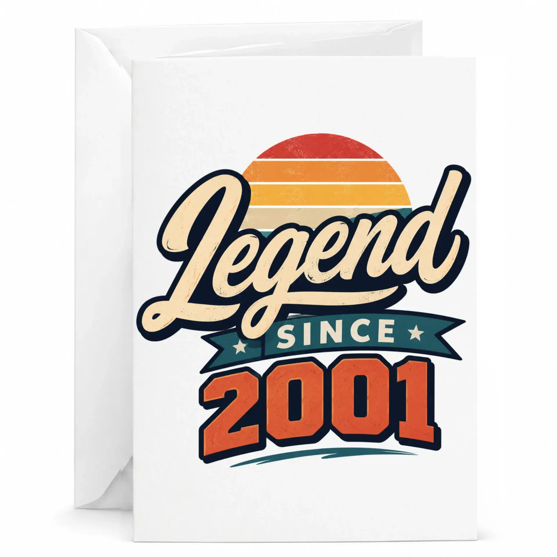 Birthday Card Legend Since 2001 Vintage Retro Style Greeting Card for Milestone Celebration with Matching White Envelope