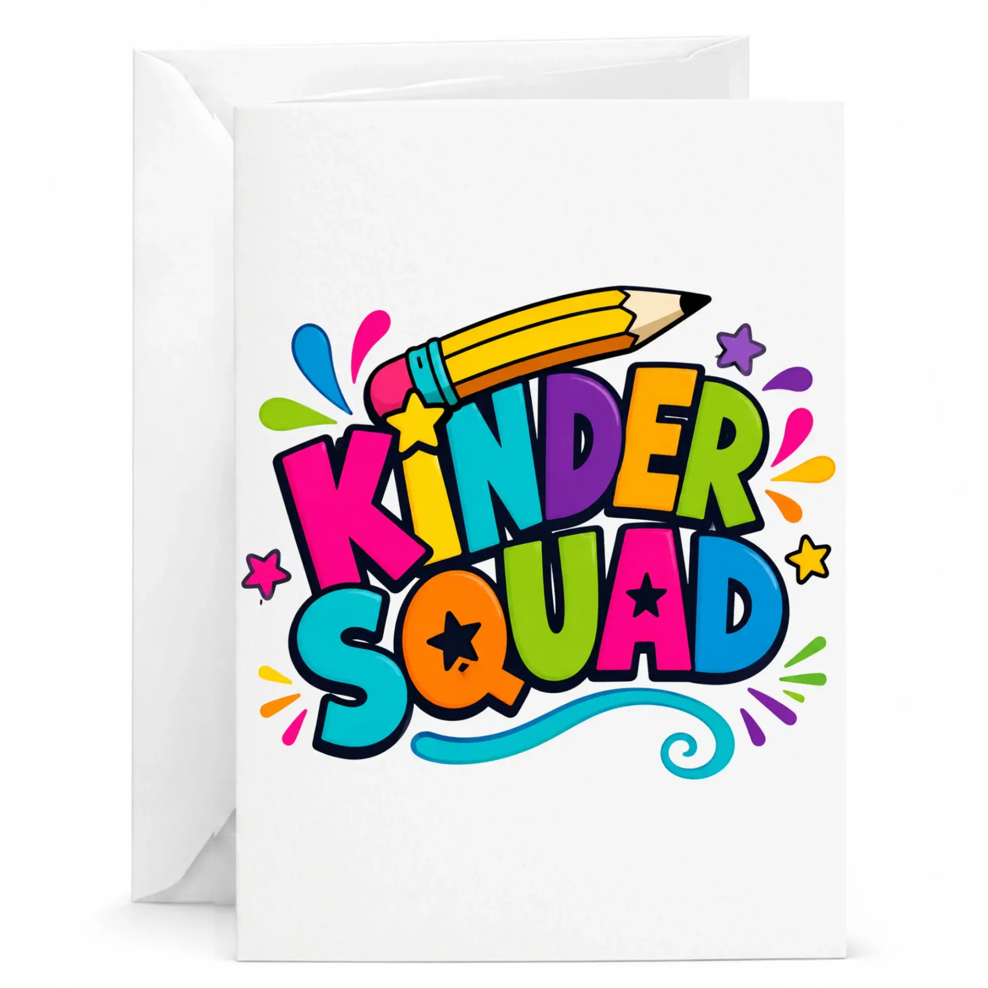 Greeting Card Kinder Squad Design Colorful Typography Stationery with Matching Envelope for School Appreciation