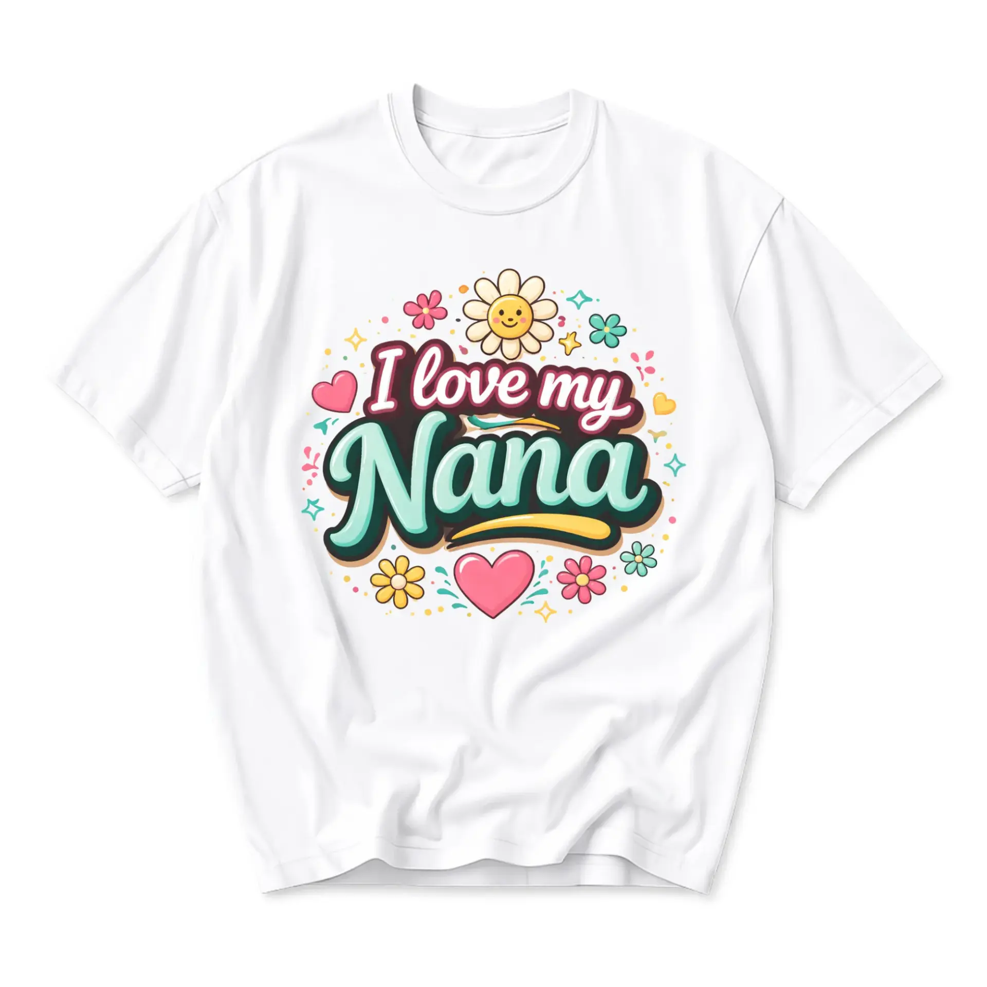 Graphic Tee I Love My Nana Flower Heart Print Unisex Crew Neck Casual Everyday Short Sleeve Cotton Blend T-Shirt Top