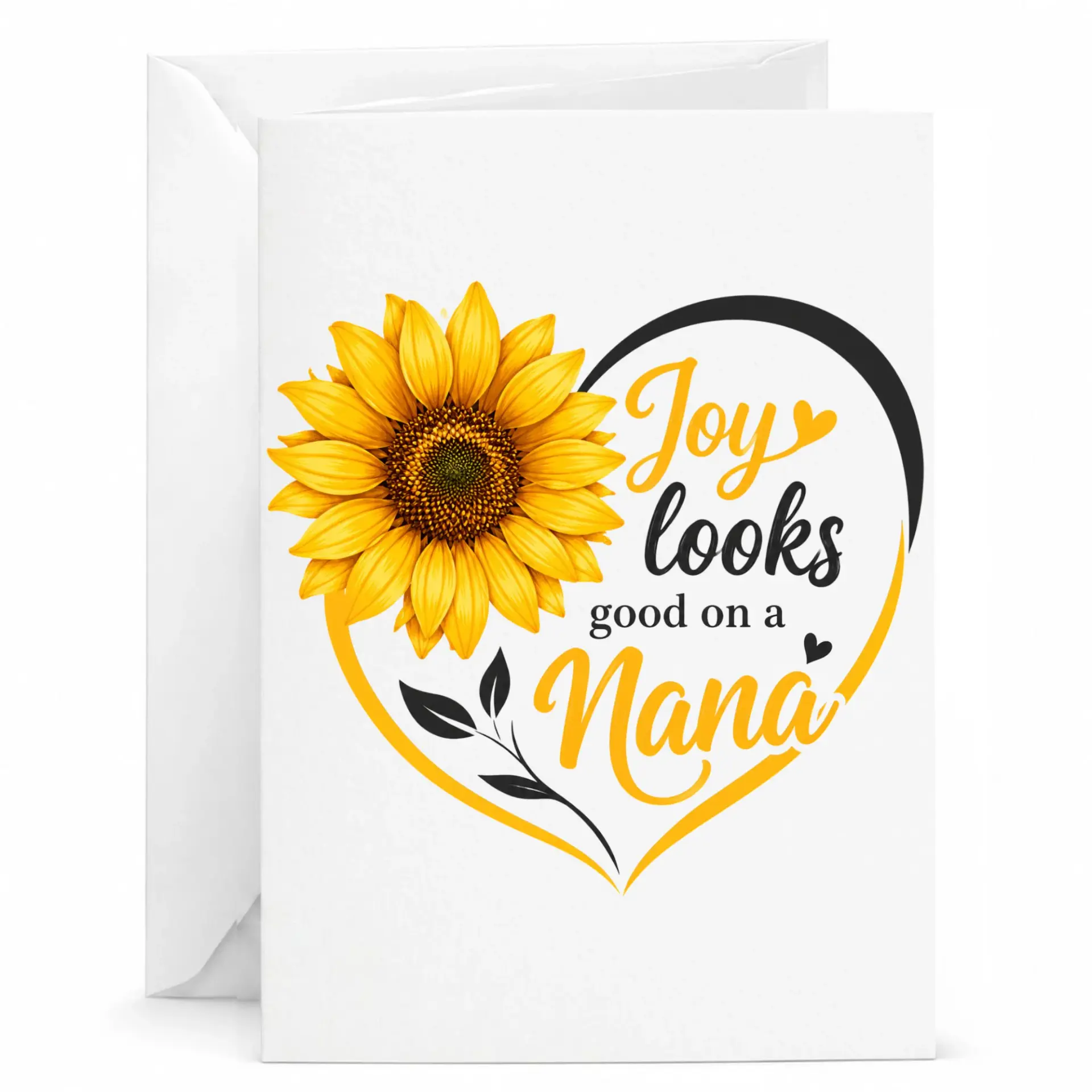 Greeting Card Joy Looks Good on a Nana Sunflower Floral Heart Design Blank Note Card for Special Someone