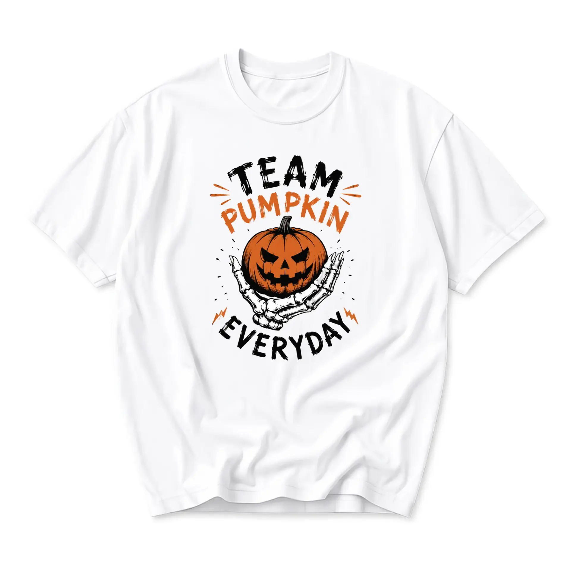 Funny Shirt Team Pumpkin Everyday Graphic Tee Spooky Skeleton Hand Seasonal Unisex Crew Neck Casual Cotton Top