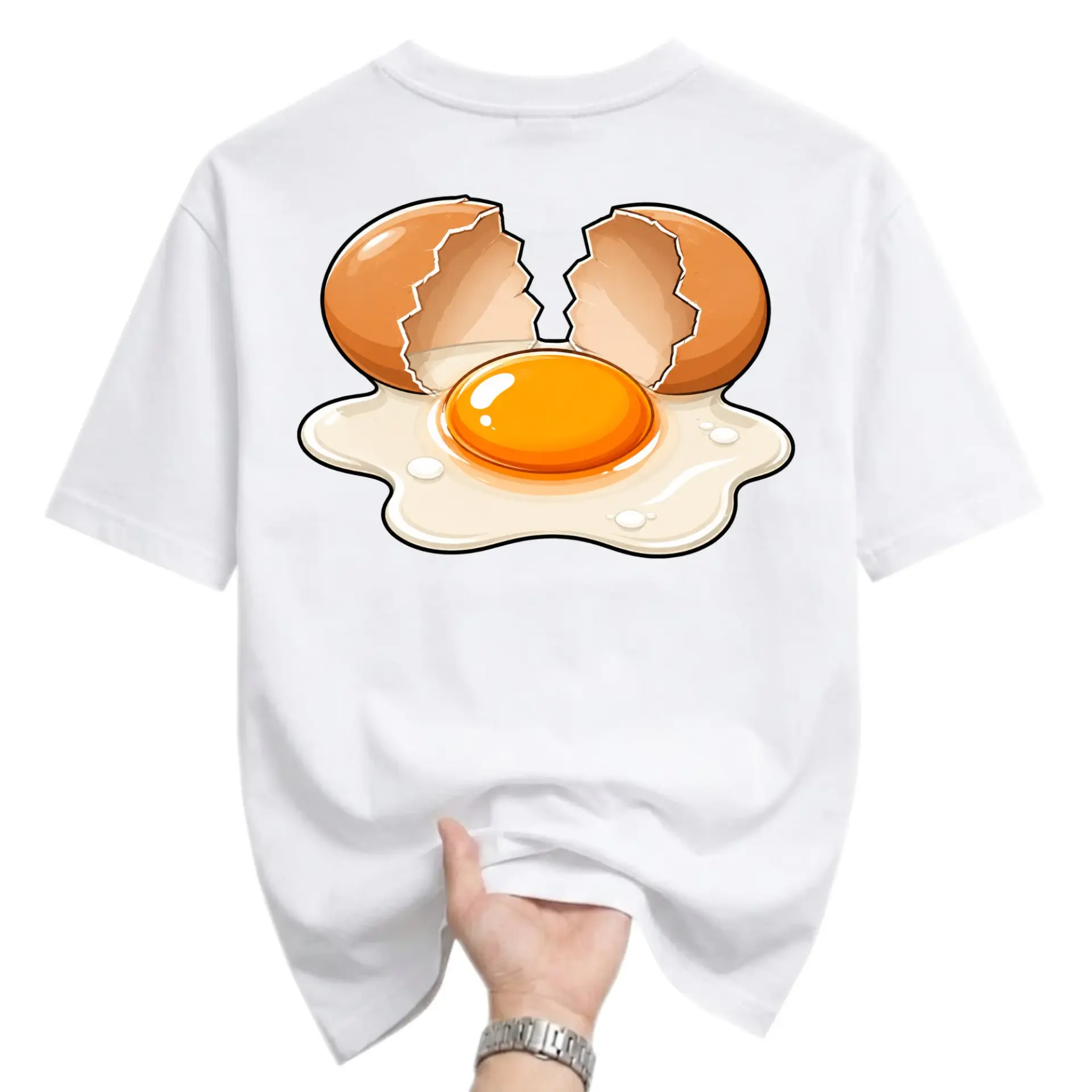 Graphic Tee Cracked Egg Print Casual Unisex Short Sleeve Crew Neck Cotton Blend Shirt for Everyday Wear