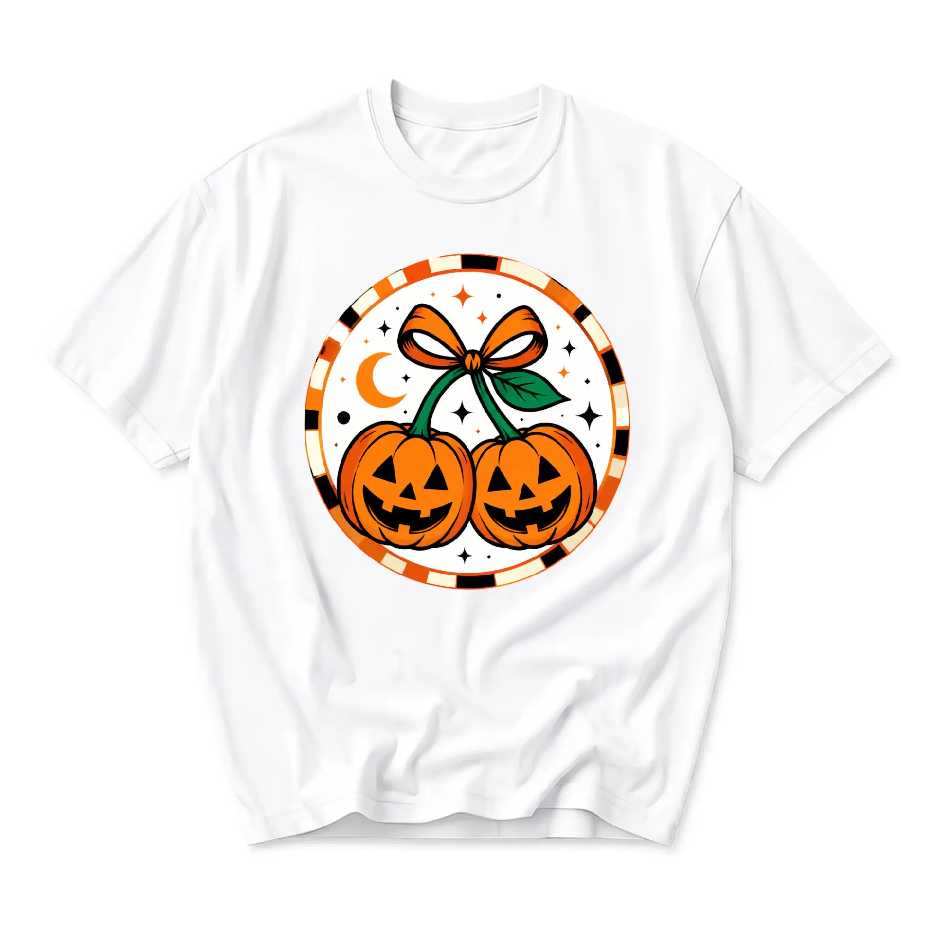 Graphic Tee Unisex Crew Neck Pumpkin Cherry Halloween Art Print Soft Cotton Blend Casual Everyday Short Sleeve Shirt
