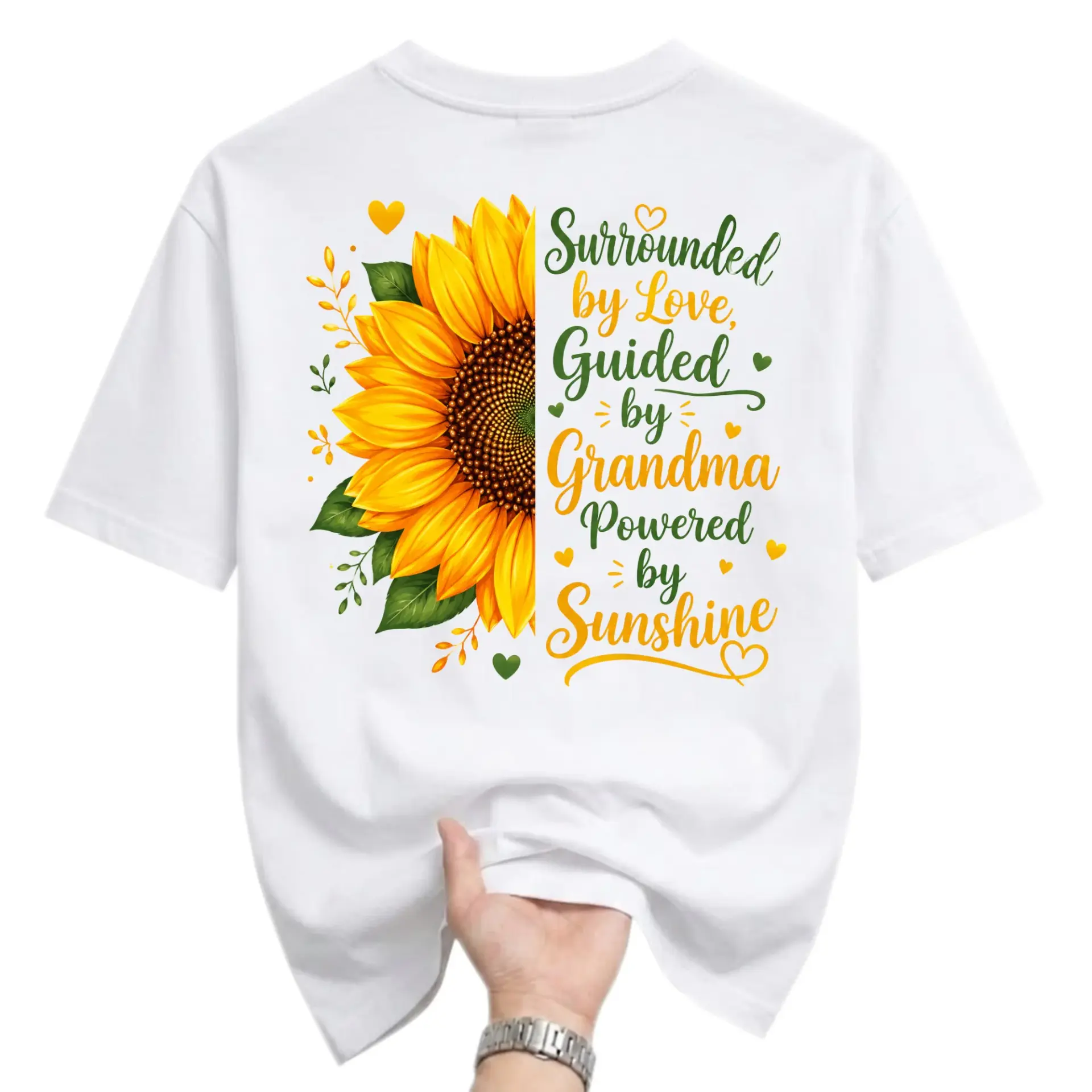 T-shirt Sunflower Graphic Tee Surrounded by Love by Grandma Powered by Sunshine Floral Print Unisex Apparel