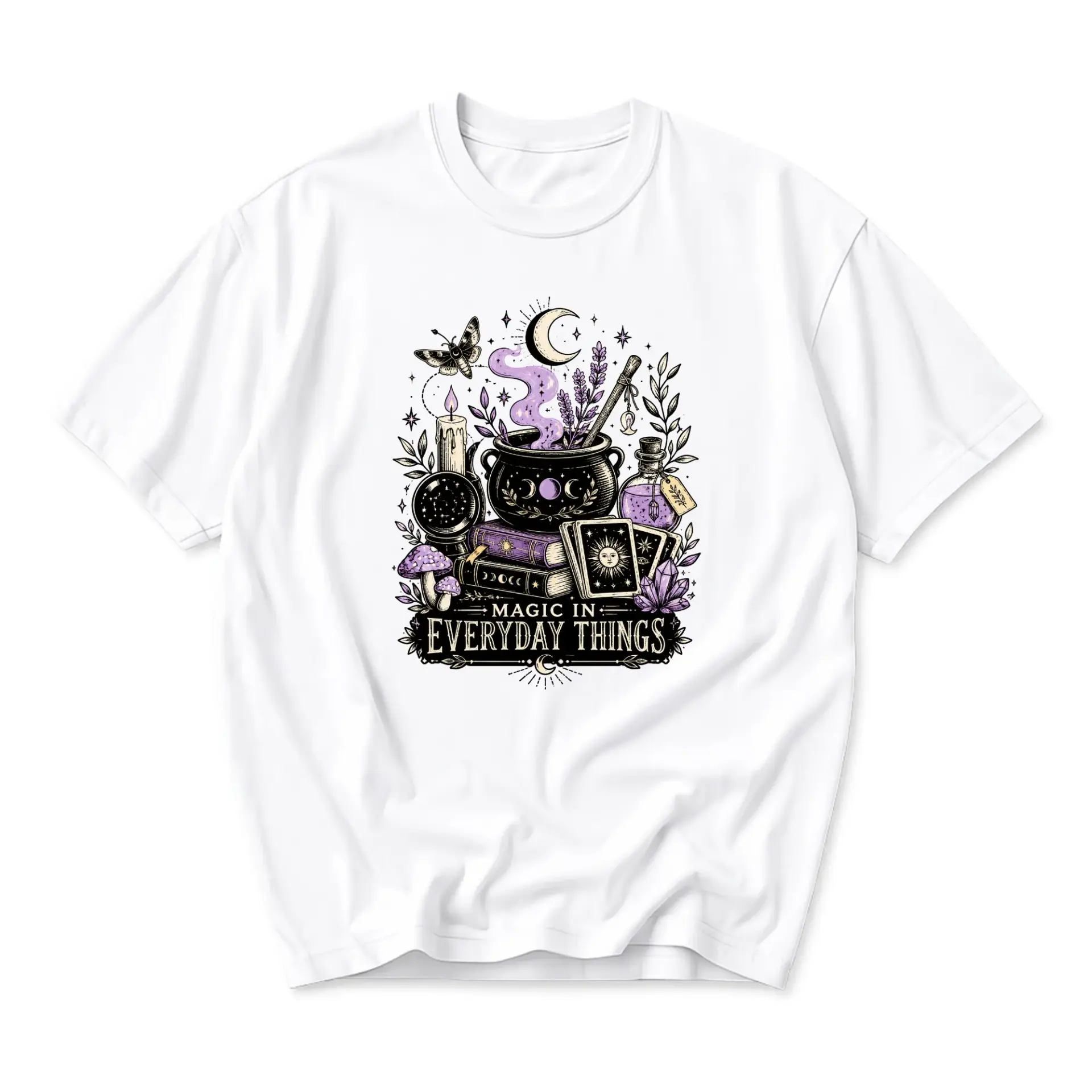Graphic Tee Magic in Everyday Things Witchy Aesthetic Celestial Cauldron Unisex Short Sleeve Crew Neck Cotton T-Shirt