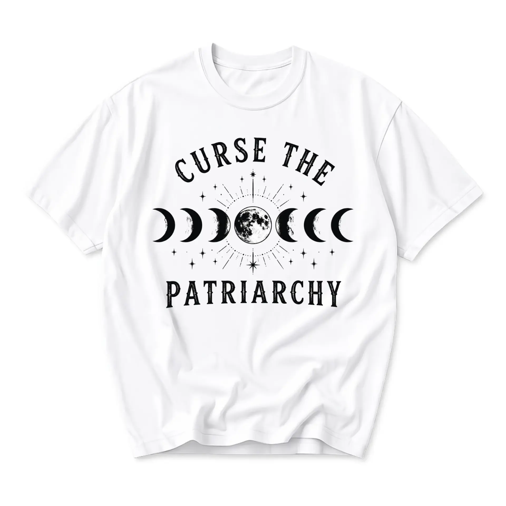 Graphic Tee Curse the Patriarchy Moon Phases Print Unisex Crew Neck Casual Everyday Short Sleeve Cotton Blend Shirt