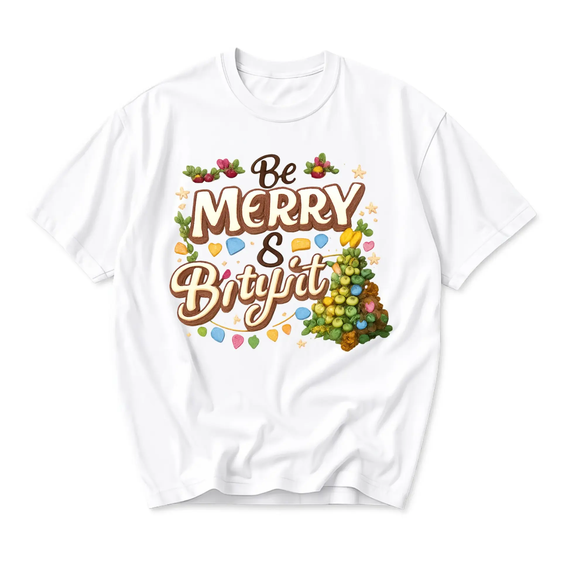 Funny Shirt Be Merry and Bright Holiday Graphic Tee Unisex Short Sleeve