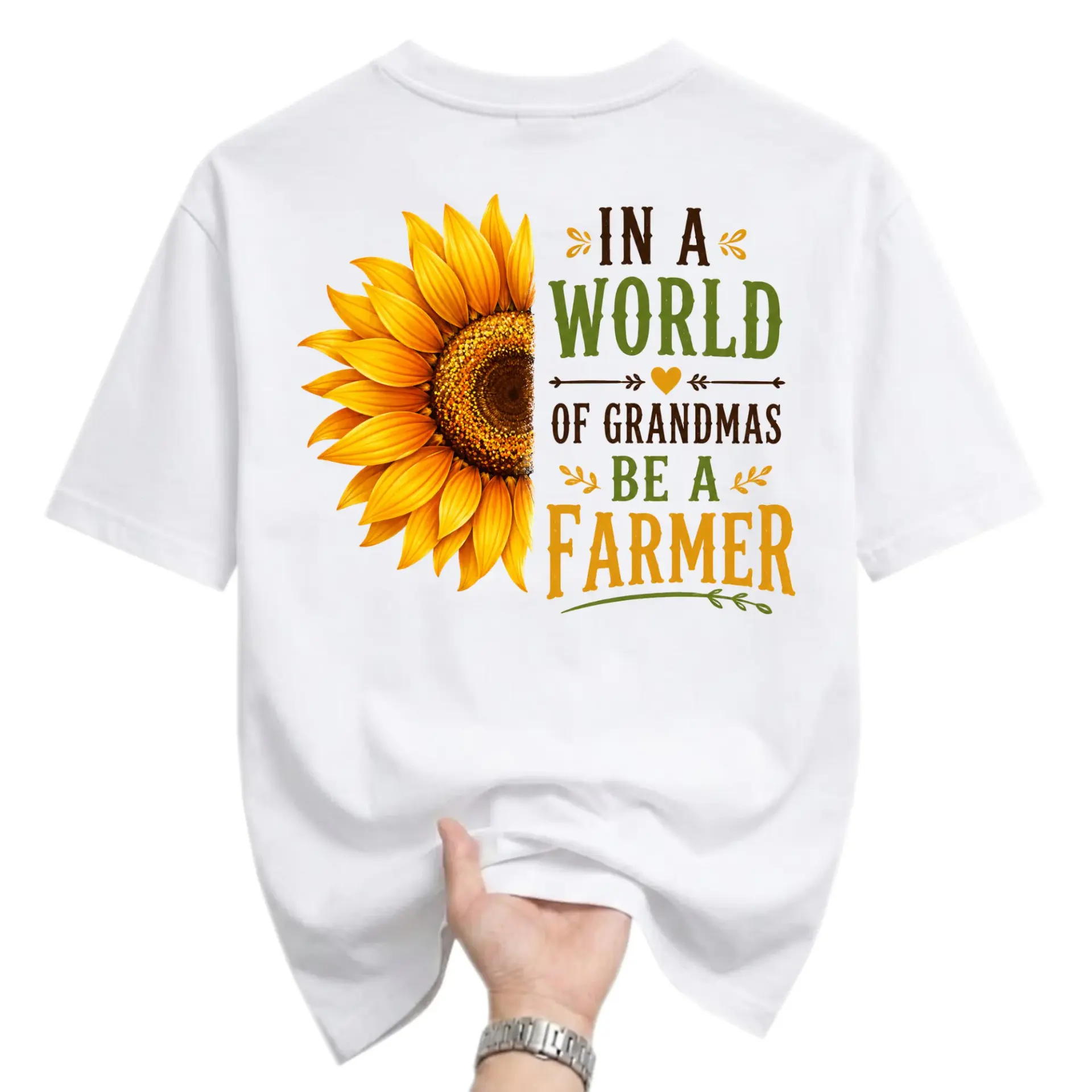 Graphic Tee in a World of Grandmas Be a Farmer Sunflower Print Unisex Crew Neck Casual Everyday Short Sleeve Shirt