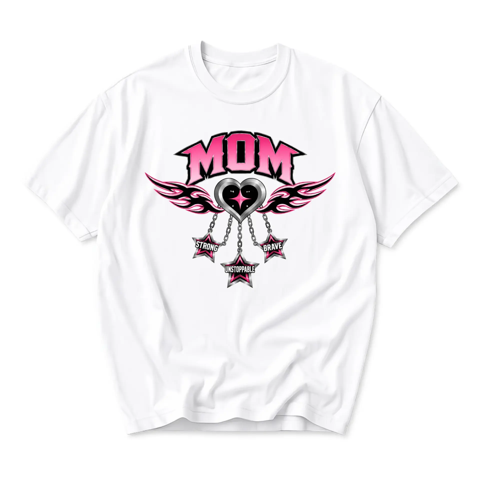 Graphic Tee Mom Strong Brave Unstoppable Heart Wings Print Unisex Short Sleeve Crew Neck Cotton Casual T-Shirt
