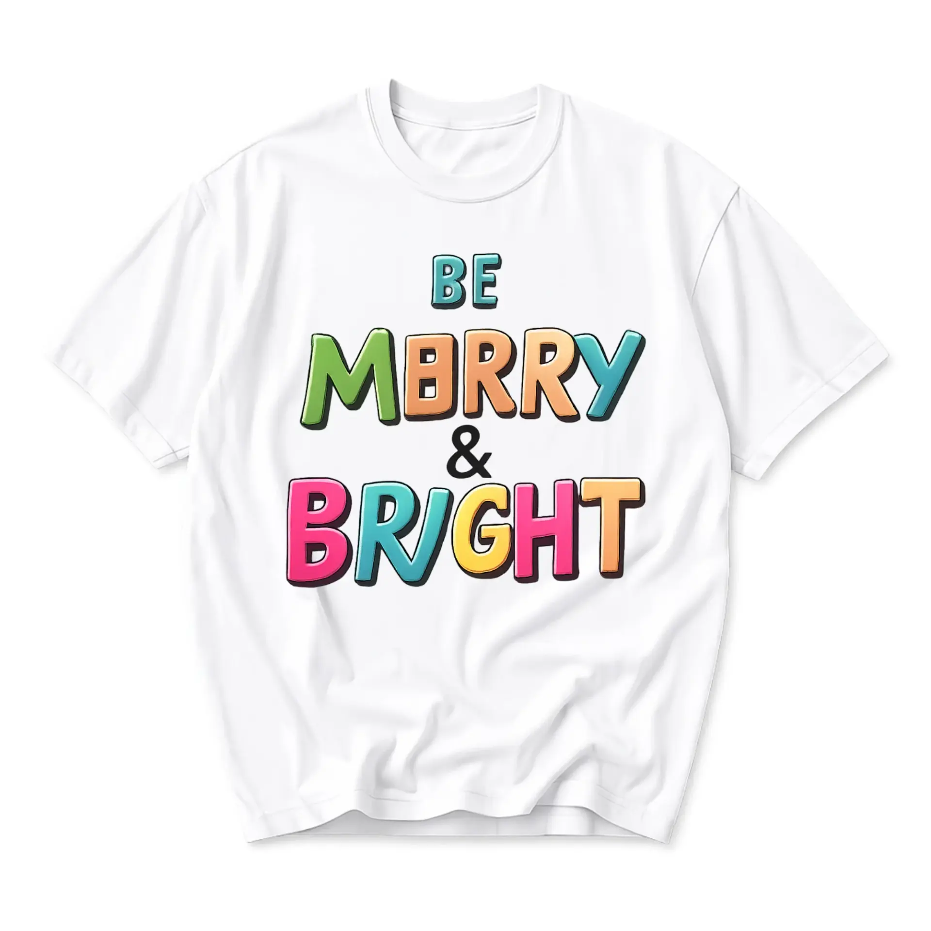 Graphic Tee Be Merry and Bright Holiday Message Casual Cotton Blend Unisex