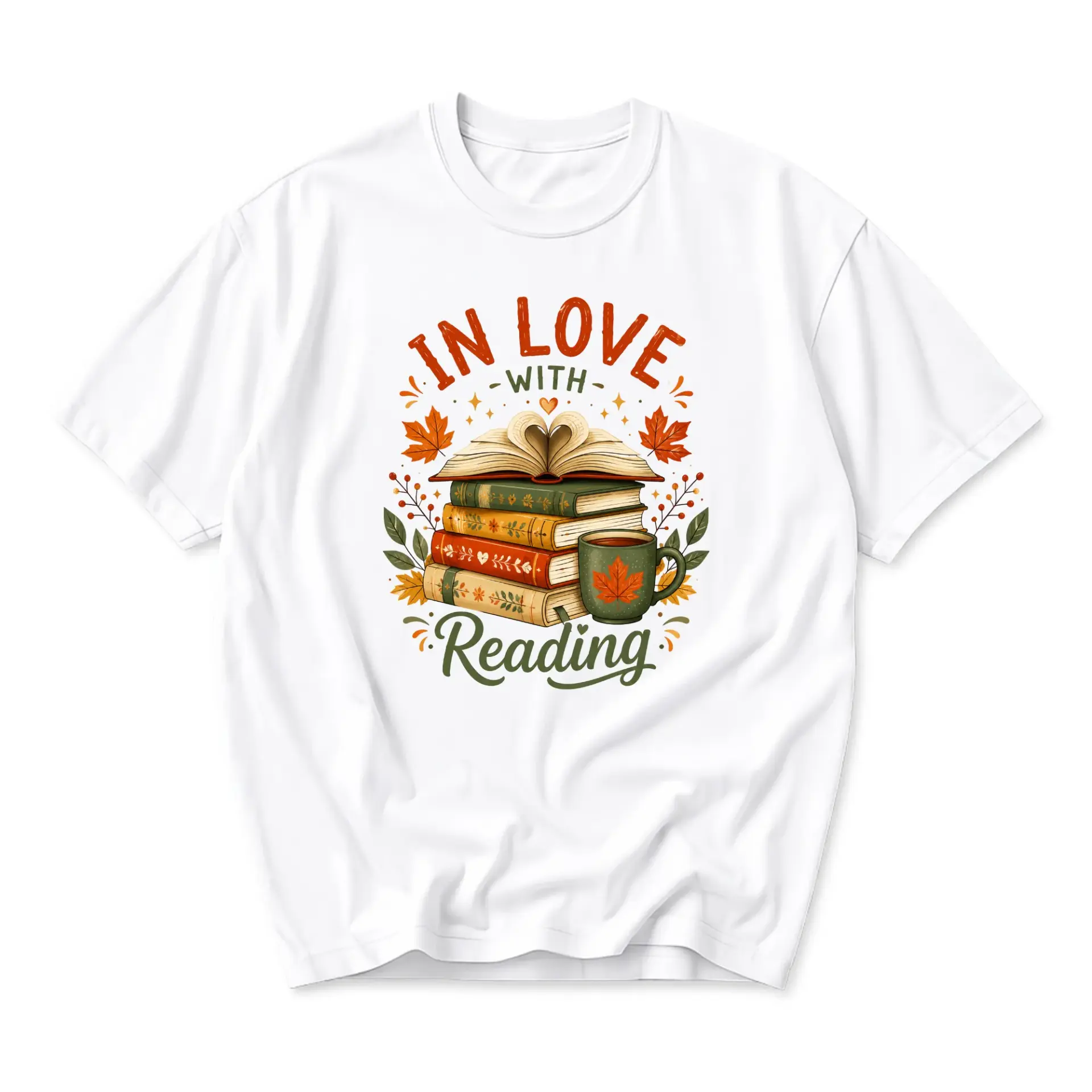 Graphic Tee in Love with Reading Book Lover Shirt Autumn Theme Cozy Literature Apparel for Readers Unisex Casual Top